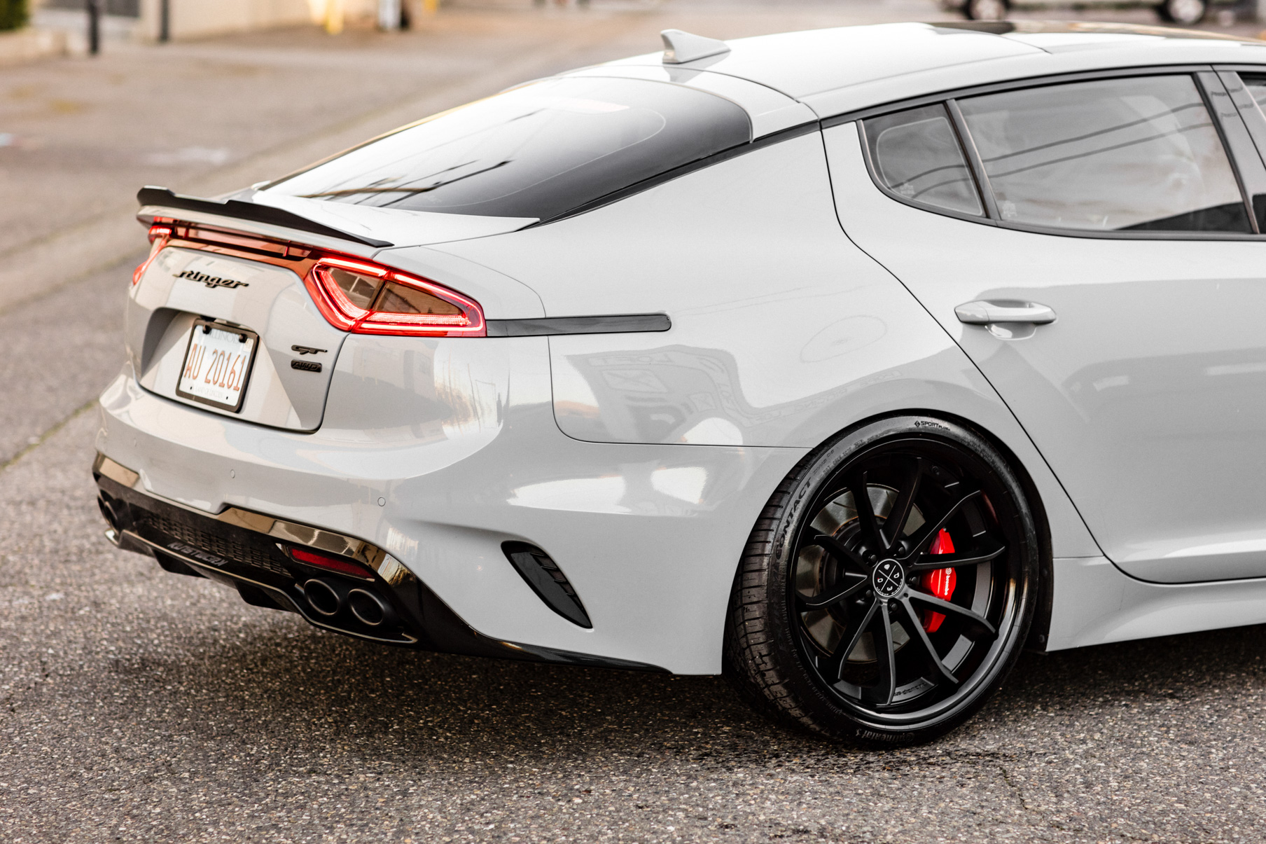 A 2018 Kia Stinger on 20 Inch Blaque Diamond BD-23 Gloss Black Wheels