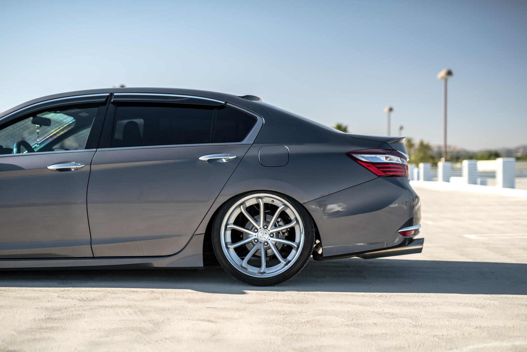 A 2016 Honda Accord on Staggered 20 Inch Blaque Diamond BD-23 Silver with Chrome SS Lip Wheels
