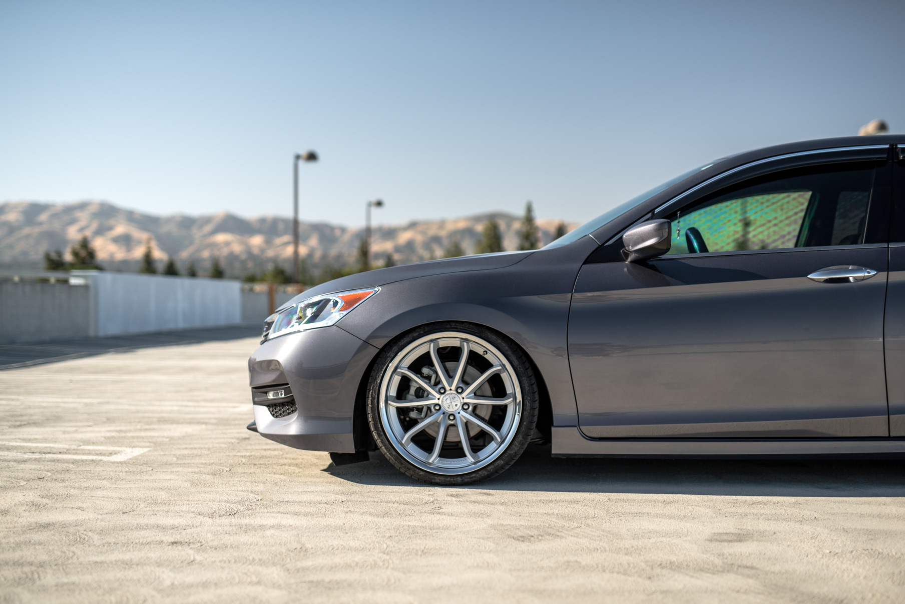 A 2016 Honda Accord on Staggered 20 Inch Blaque Diamond BD-23 Silver with Chrome SS Lip Wheels