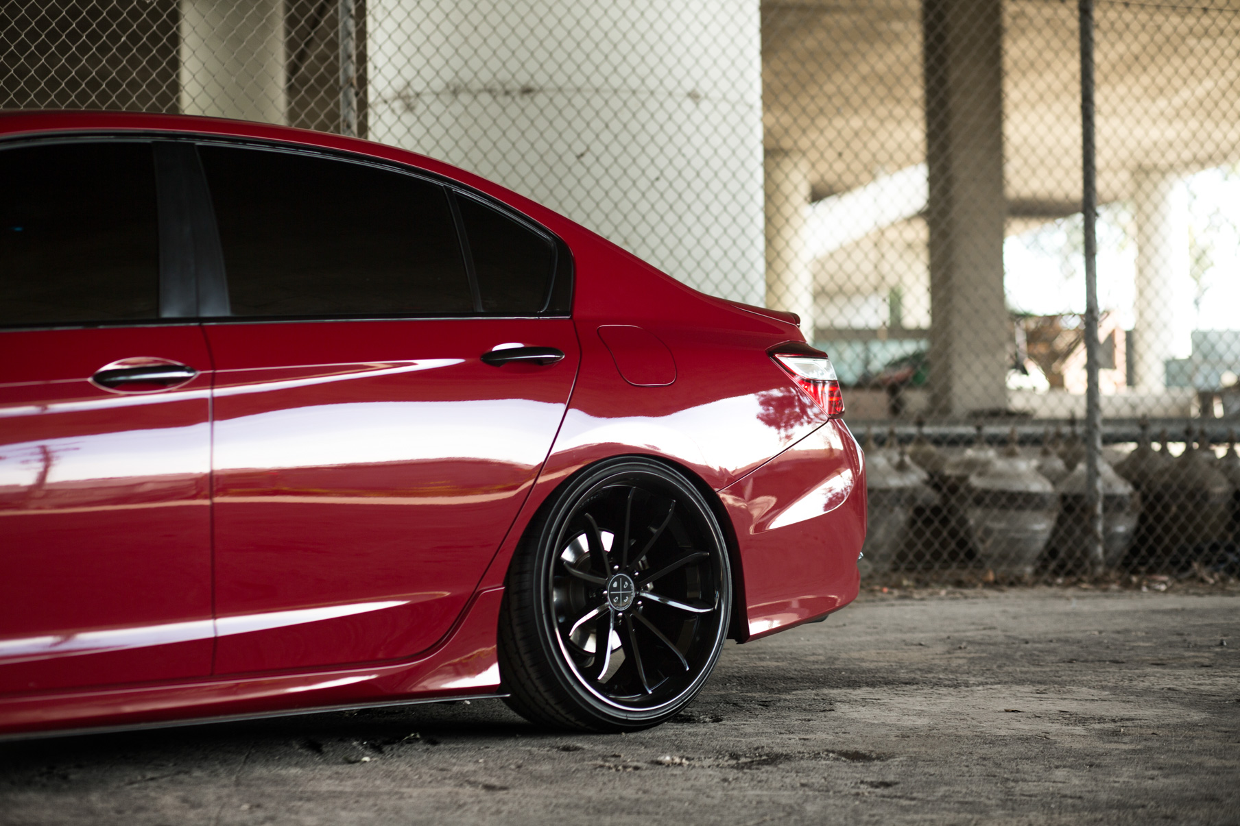 A Red Honda Accord on 19 Inch Blaque Diamond BD-23 Gloss Black Wheels