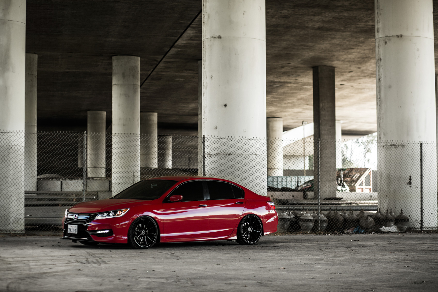 A Red Honda Accord on 19 Inch Blaque Diamond BD-23 Gloss Black Wheels