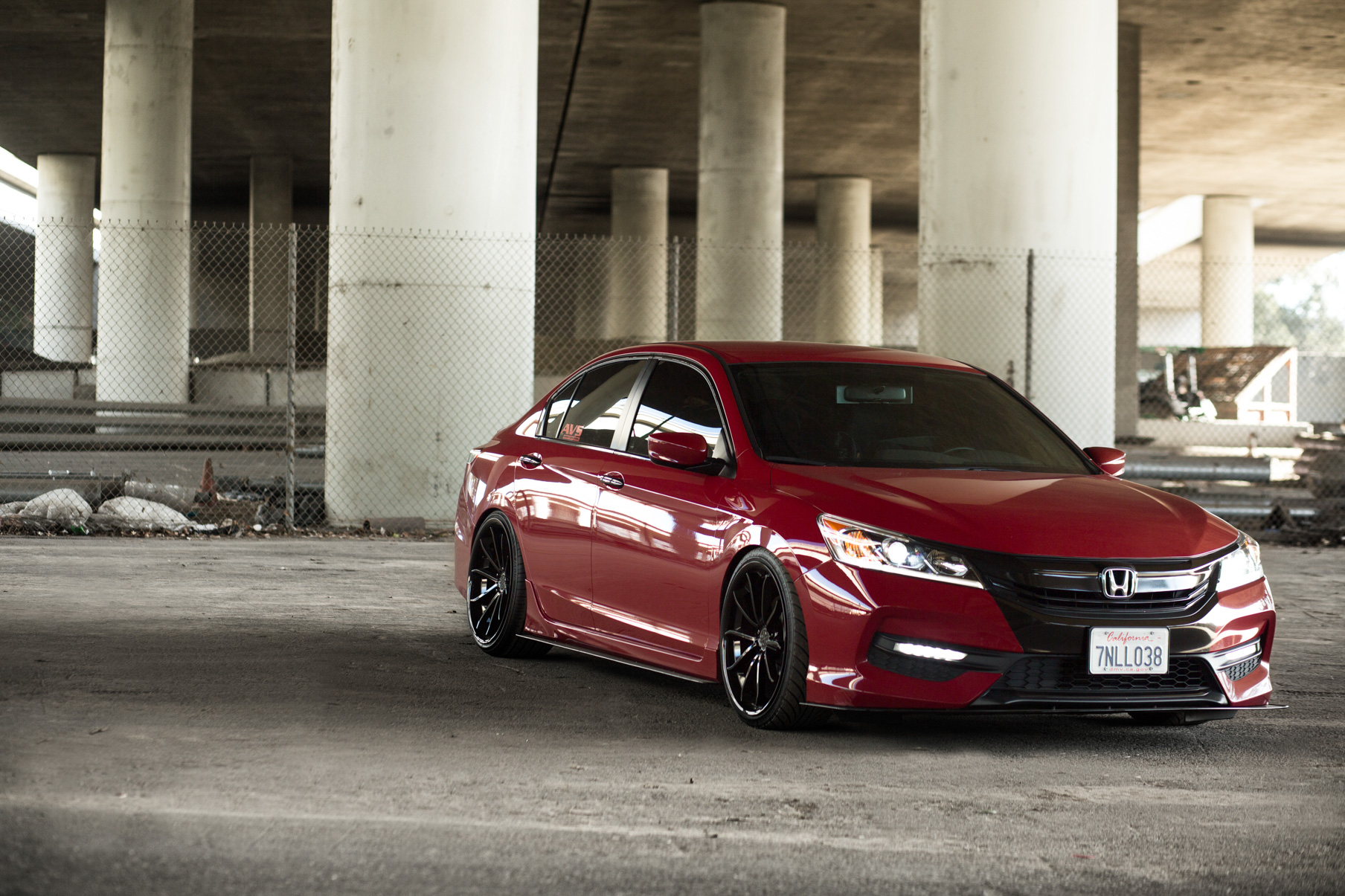 A Red Honda Accord on 19 Inch Blaque Diamond BD-23 Gloss Black Wheels