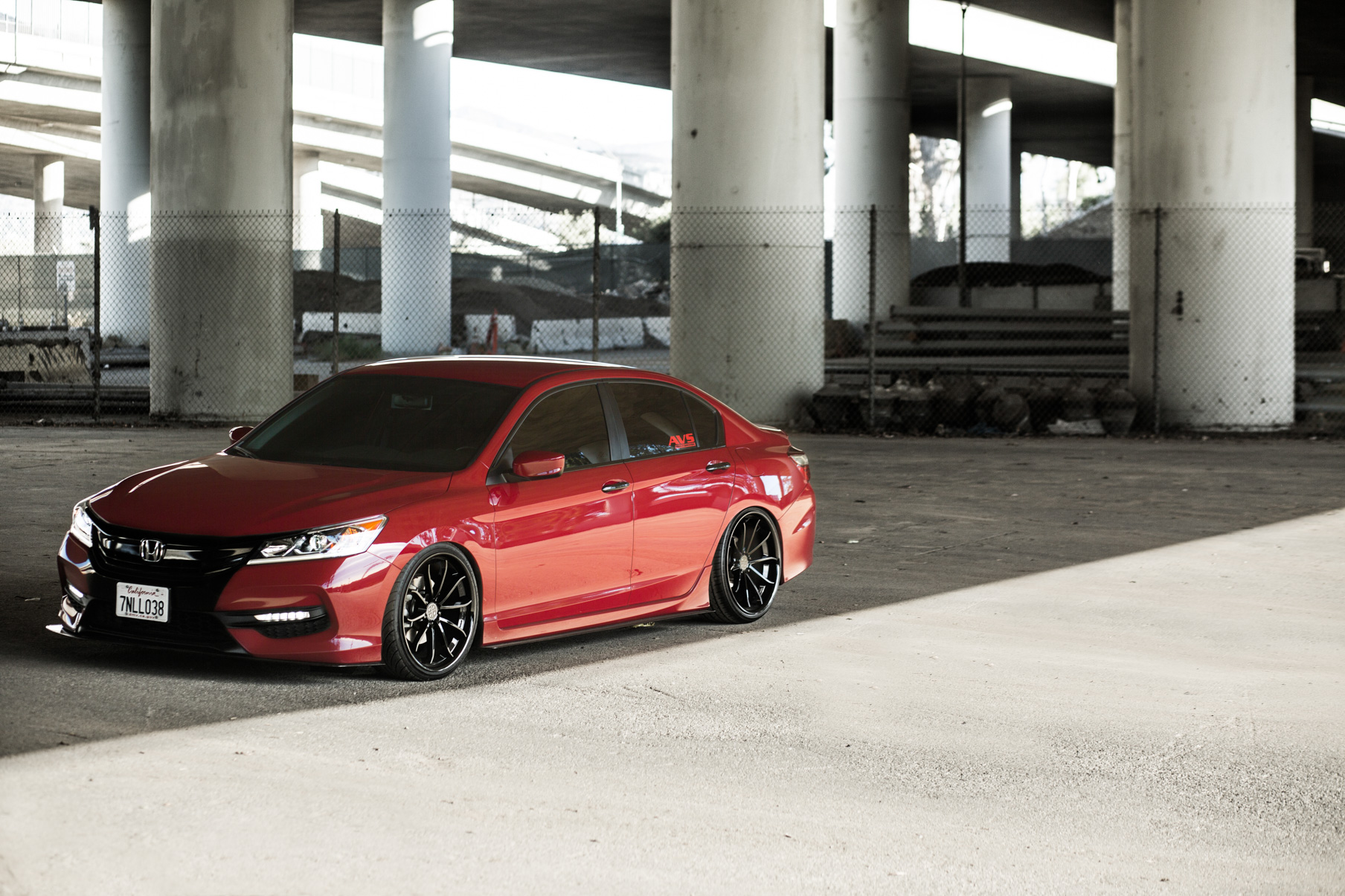 A Red Honda Accord on 19 Inch Blaque Diamond BD-23 Gloss Black Wheels