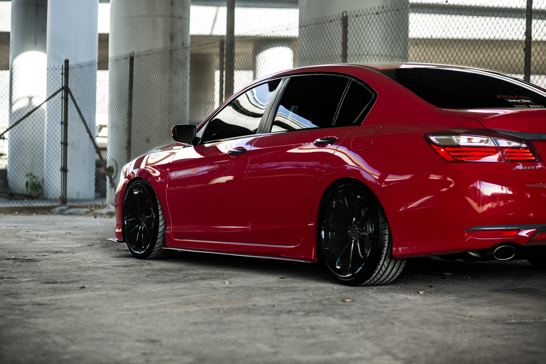 A Red Honda Accord on 19 Inch Blaque Diamond BD-23 Gloss Black Wheels