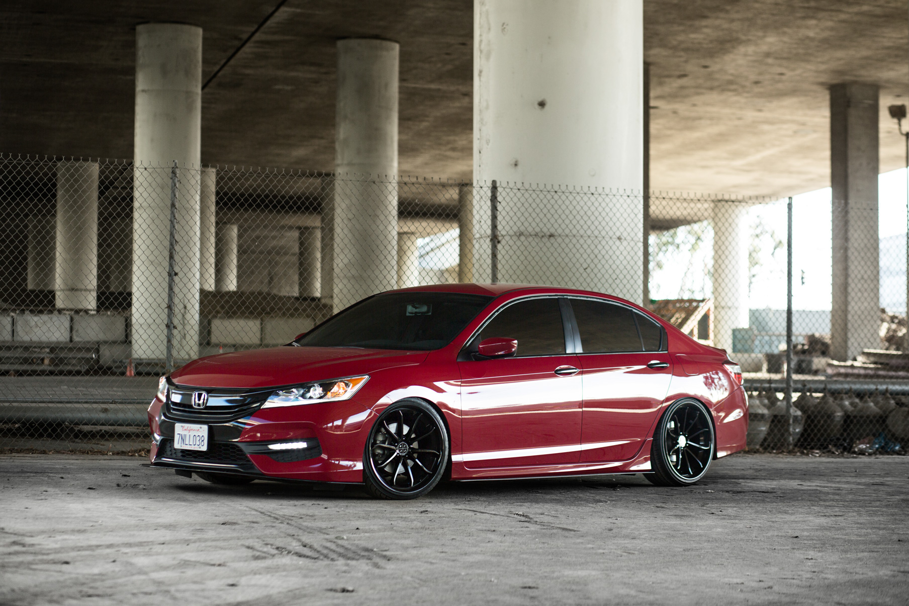 A Red Honda Accord on 19 Inch Blaque Diamond BD-23 Gloss Black Wheels
