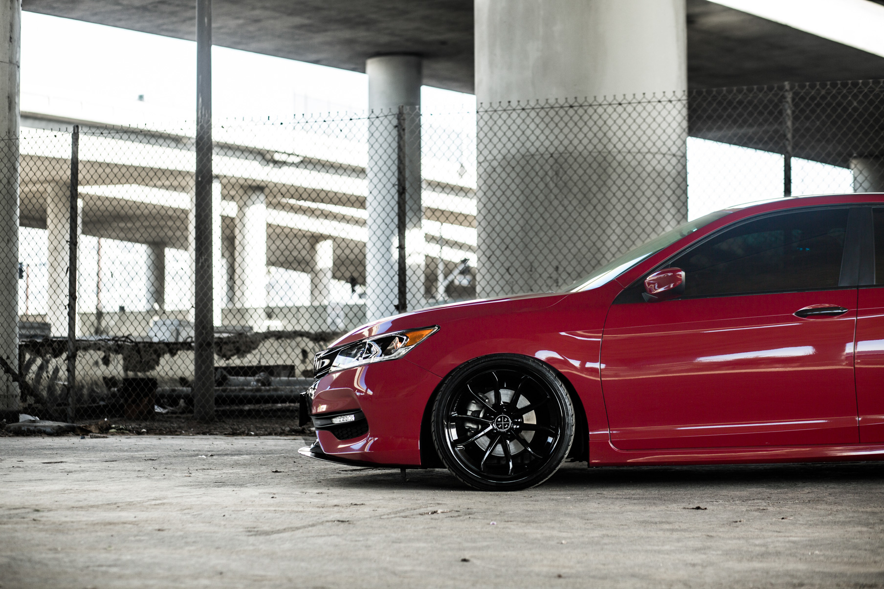 A Red Honda Accord on 19 Inch Blaque Diamond BD-23 Gloss Black Wheels