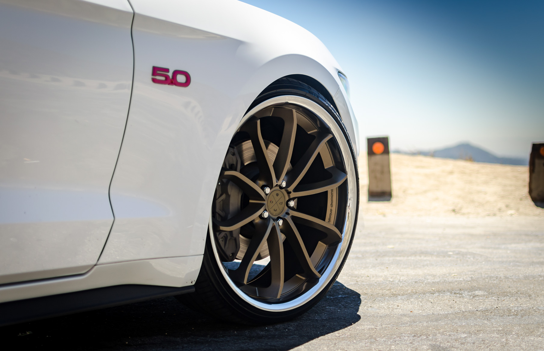 A White 2015 Ford Mustang GT On 20 Inch Blaque Diamond BD-23 Bronze Wheels