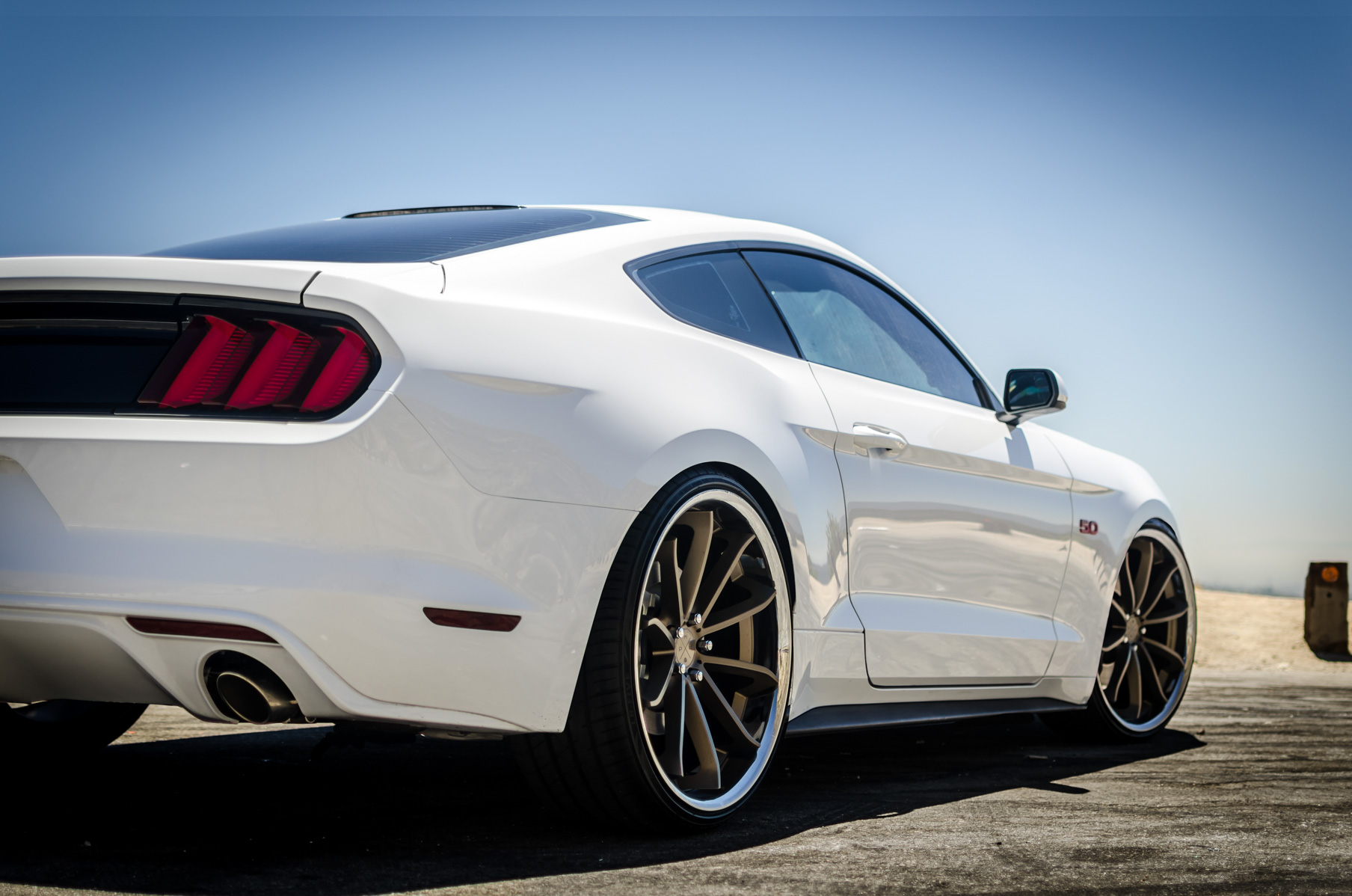 A White 2015 Ford Mustang GT On 20 Inch Blaque Diamond BD-23 Bronze Wheels