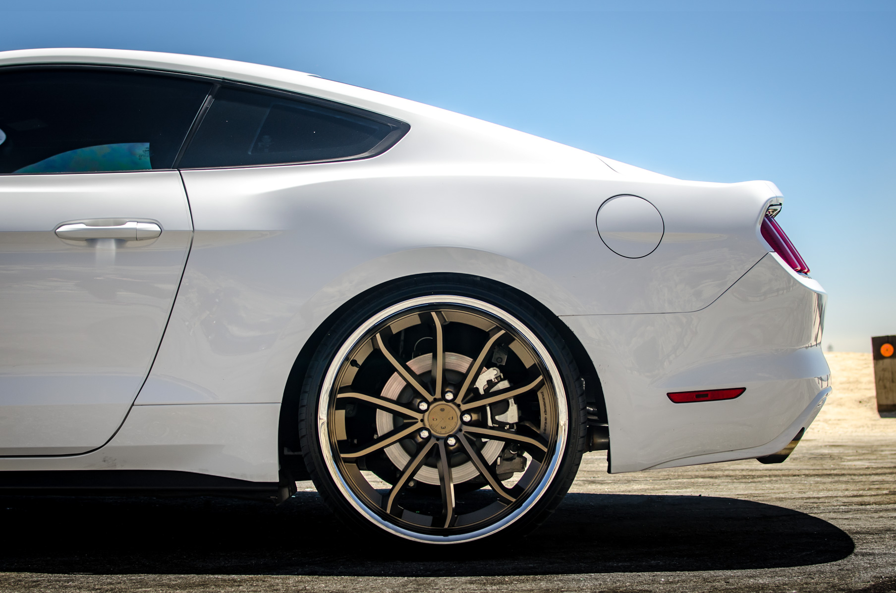 A White 2015 Ford Mustang GT On 20 Inch Blaque Diamond BD-23 Bronze Wheels