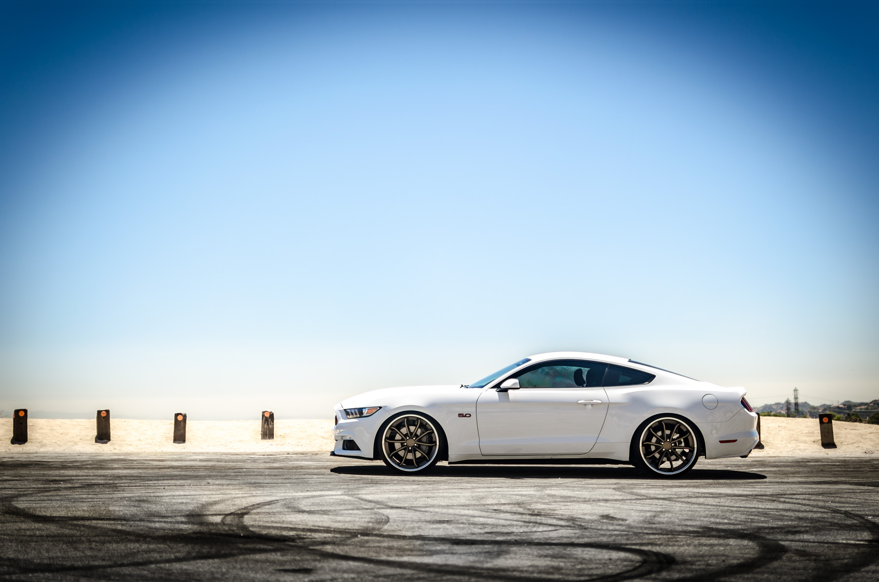 A White 2015 Ford Mustang GT On 20 Inch Blaque Diamond BD-23 Bronze Wheels