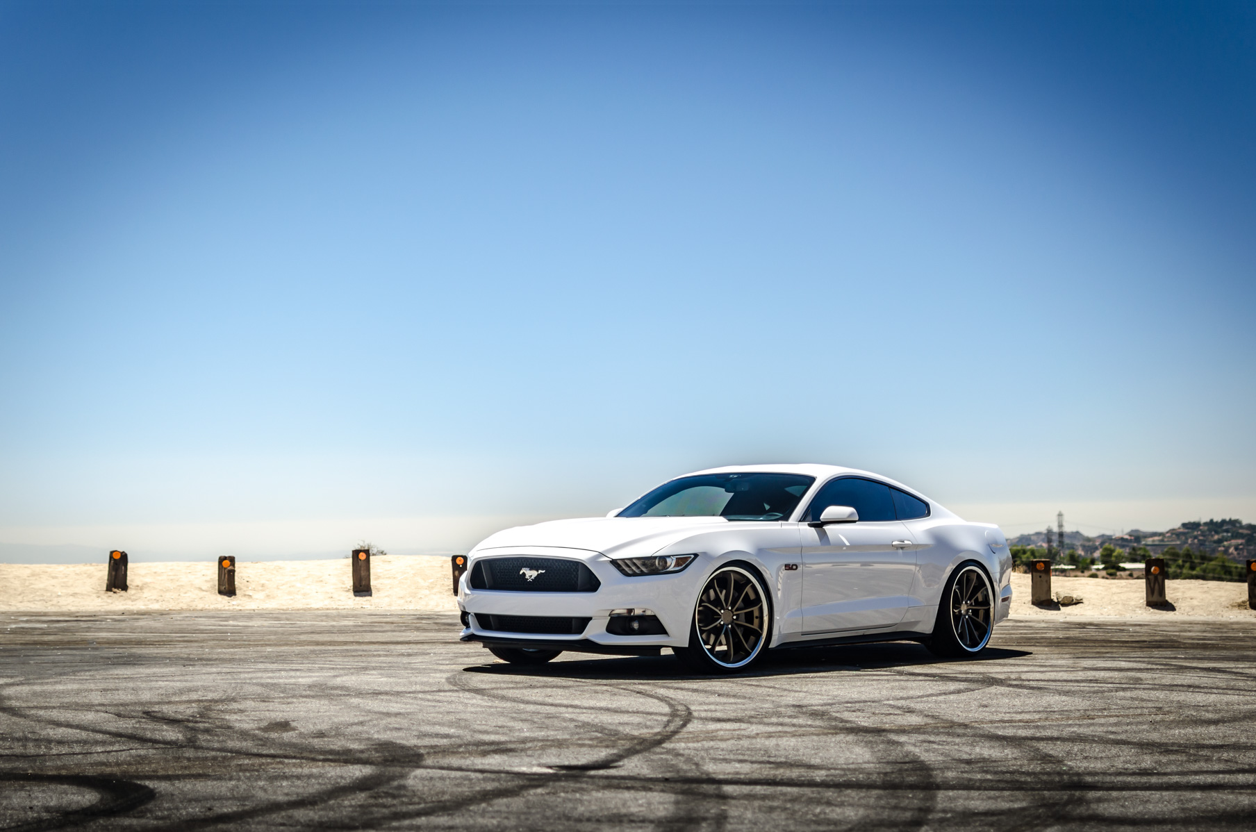A White 2015 Ford Mustang GT On 20 Inch Blaque Diamond BD-23 Bronze Wheels