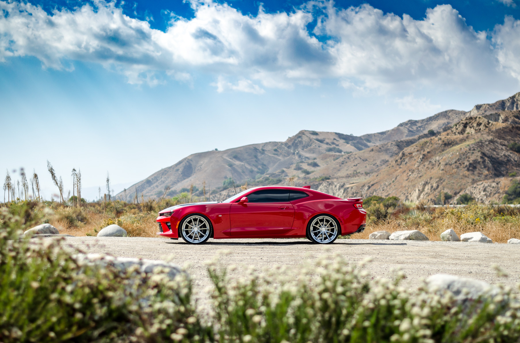 A 2016 Chevrolet Camaro SS on 22 Inch Blaque Diamond BD-23 Silver Wheels