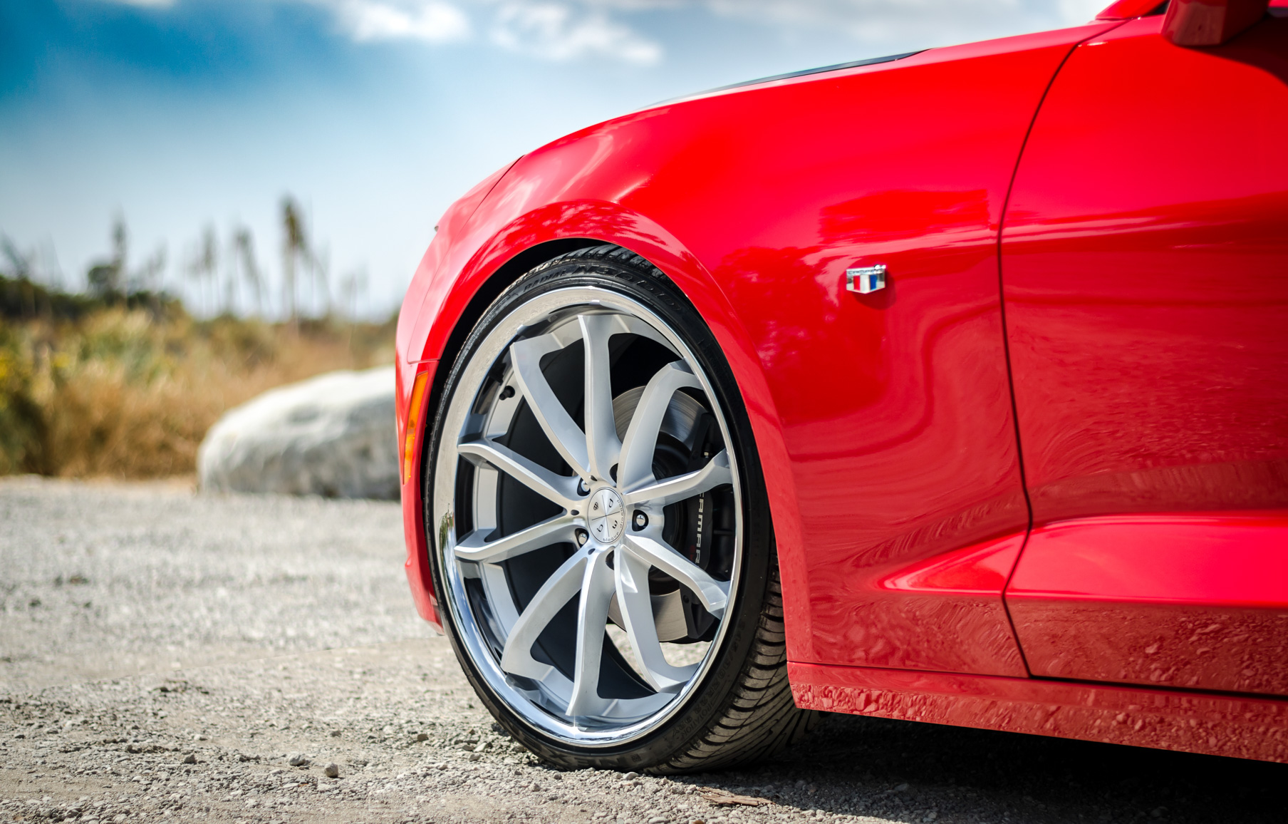 A 2016 Chevrolet Camaro SS on 22 Inch Blaque Diamond BD-23 Silver Wheels