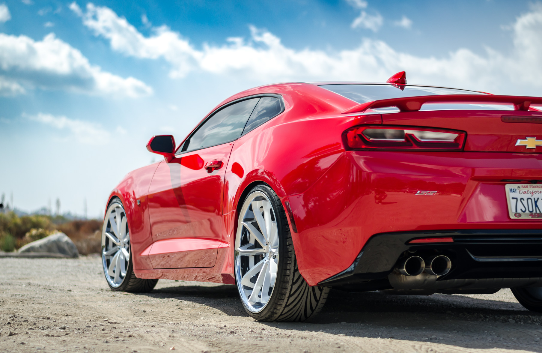 A 2016 Chevrolet Camaro SS on 22 Inch Blaque Diamond BD-23 Silver Wheels