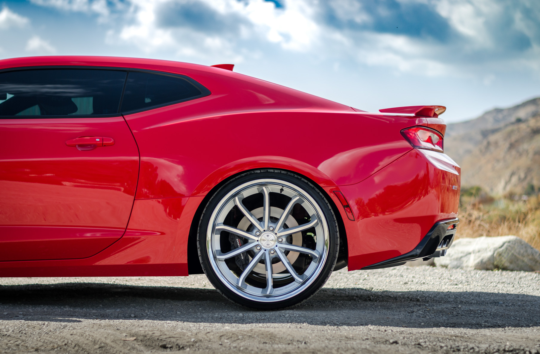 A 2016 Chevrolet Camaro SS on 22 Inch Blaque Diamond BD-23 Silver Wheels