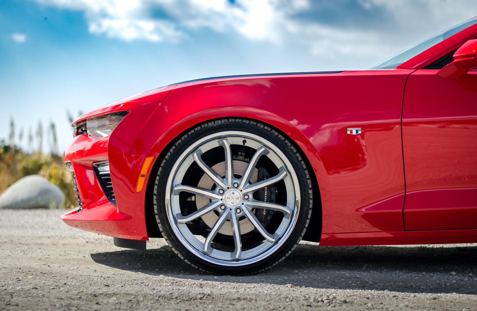 A 2016 Chevrolet Camaro SS on 22 Inch Blaque Diamond BD-23 Silver Wheels