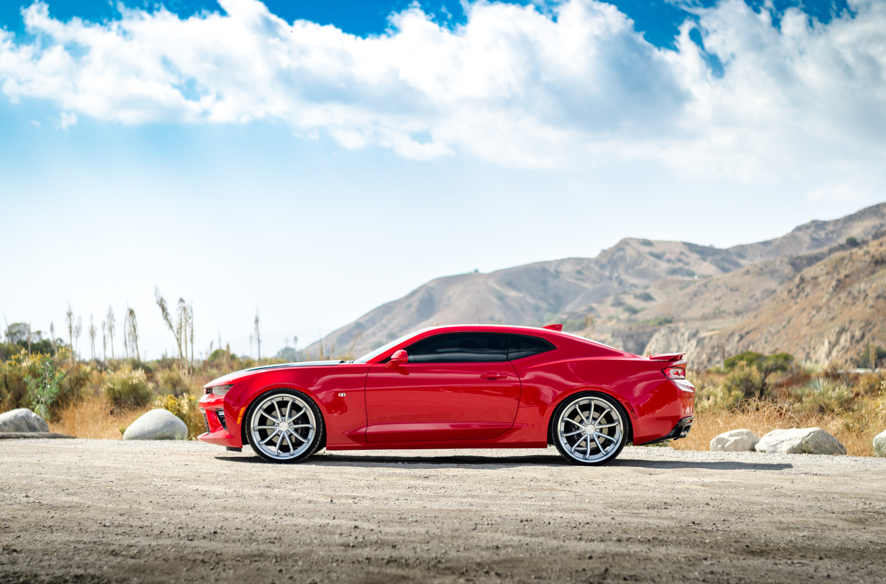 A 2016 Chevrolet Camaro SS on 22 Inch Blaque Diamond BD-23 Silver Wheels