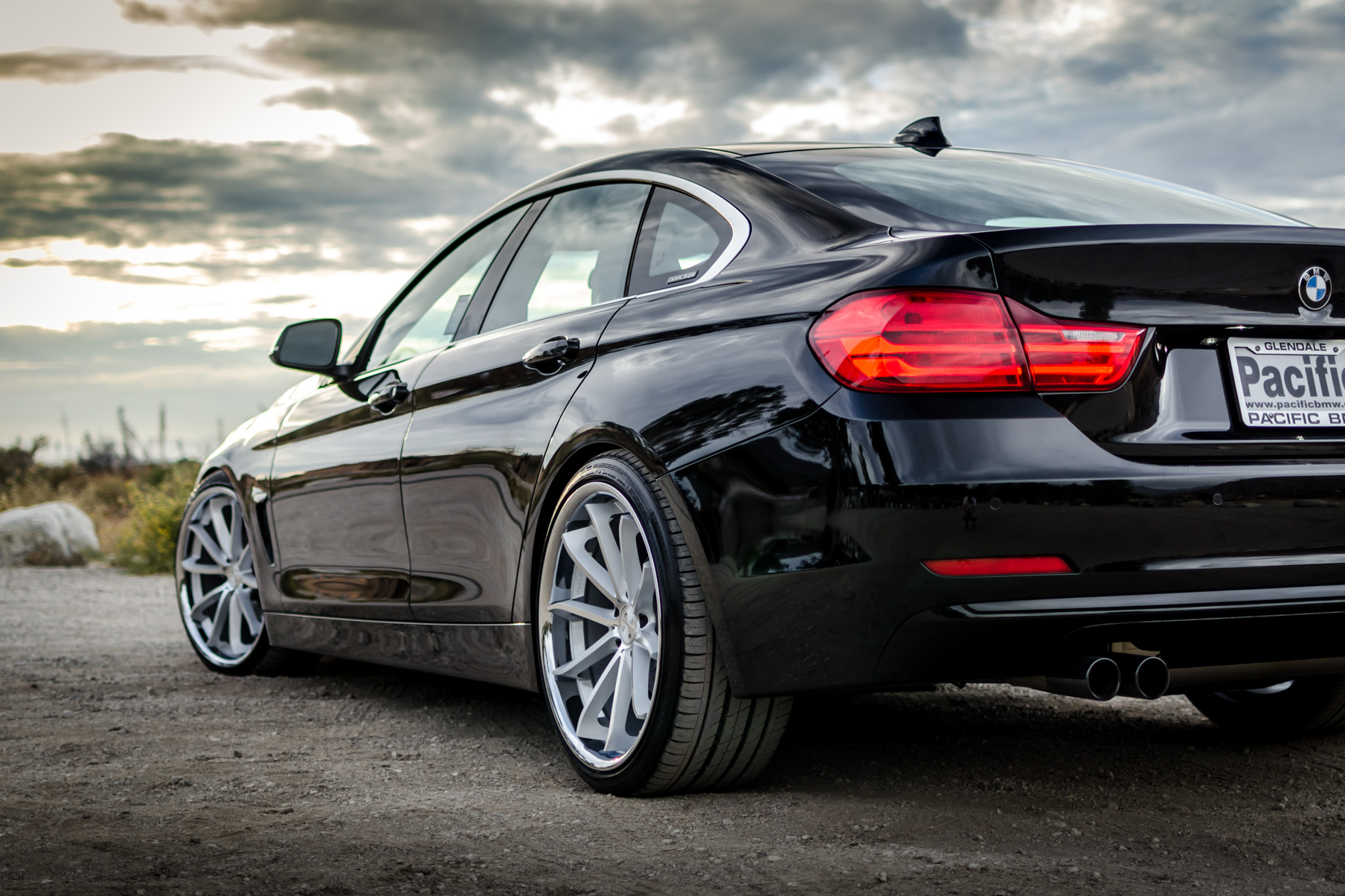 A 2016 BMW 430i on 20 Inch Blaque Diamond BD-23 Silver with Chrome SS Lip Wheels