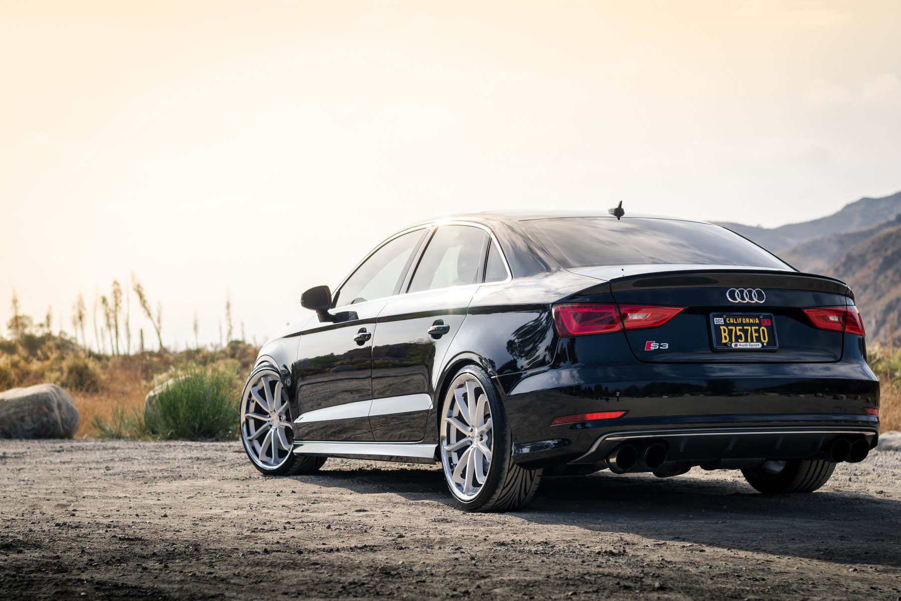 A 2015 Audi S3 on 20 Inch Blaque Diamond BD-23 Silver with SS Lip Wheels