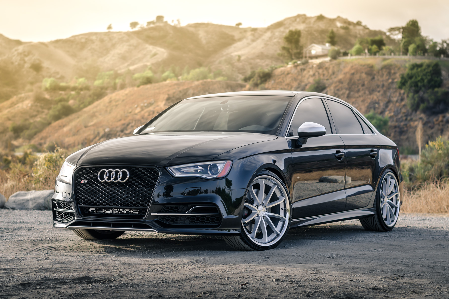 A 2015 Audi S3 on 20 Inch Blaque Diamond BD-23 Silver with SS Lip Wheels