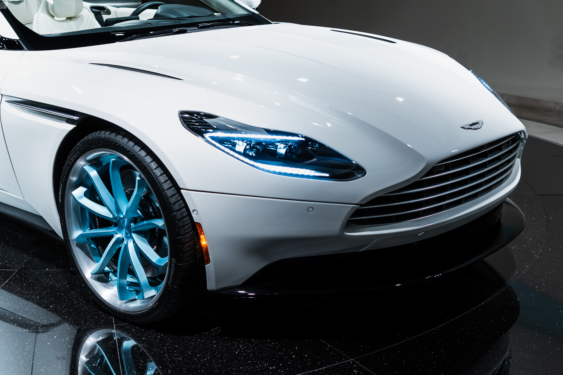 A 2017 Aston Martin DB11 on Blaque Diamond BD-23 Brushed Baby Blue Wheels