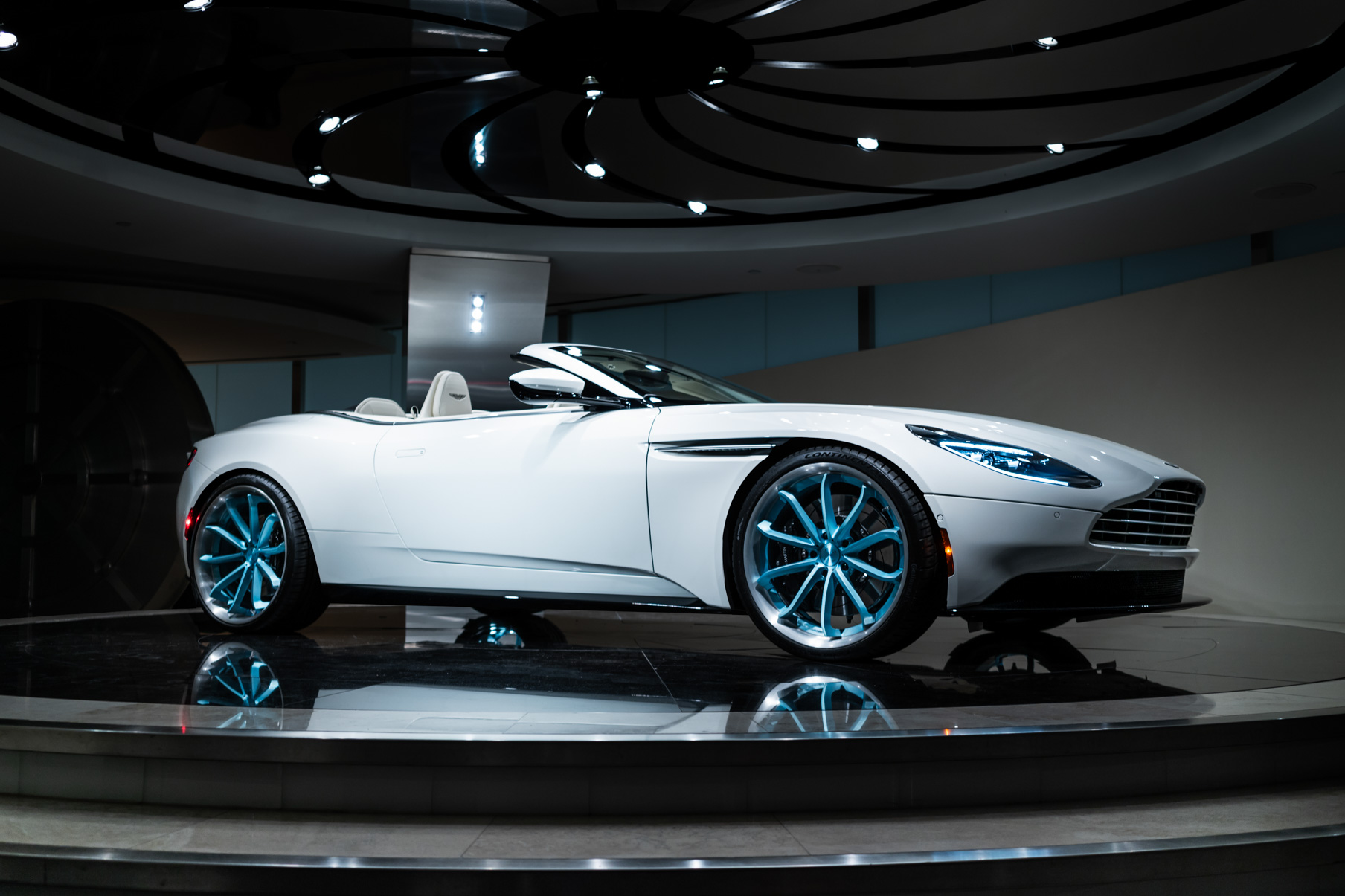 A 2017 Aston Martin DB11 on Blaque Diamond BD-23 Brushed Baby Blue Wheels