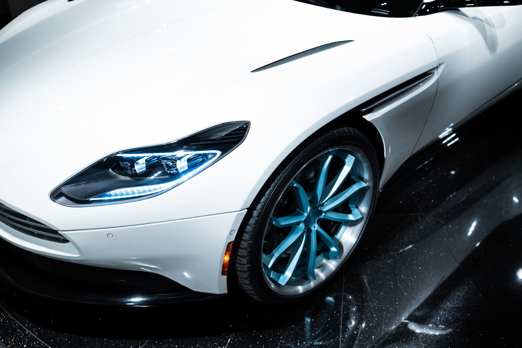 A 2017 Aston Martin DB11 on Blaque Diamond BD-23 Brushed Baby Blue Wheels