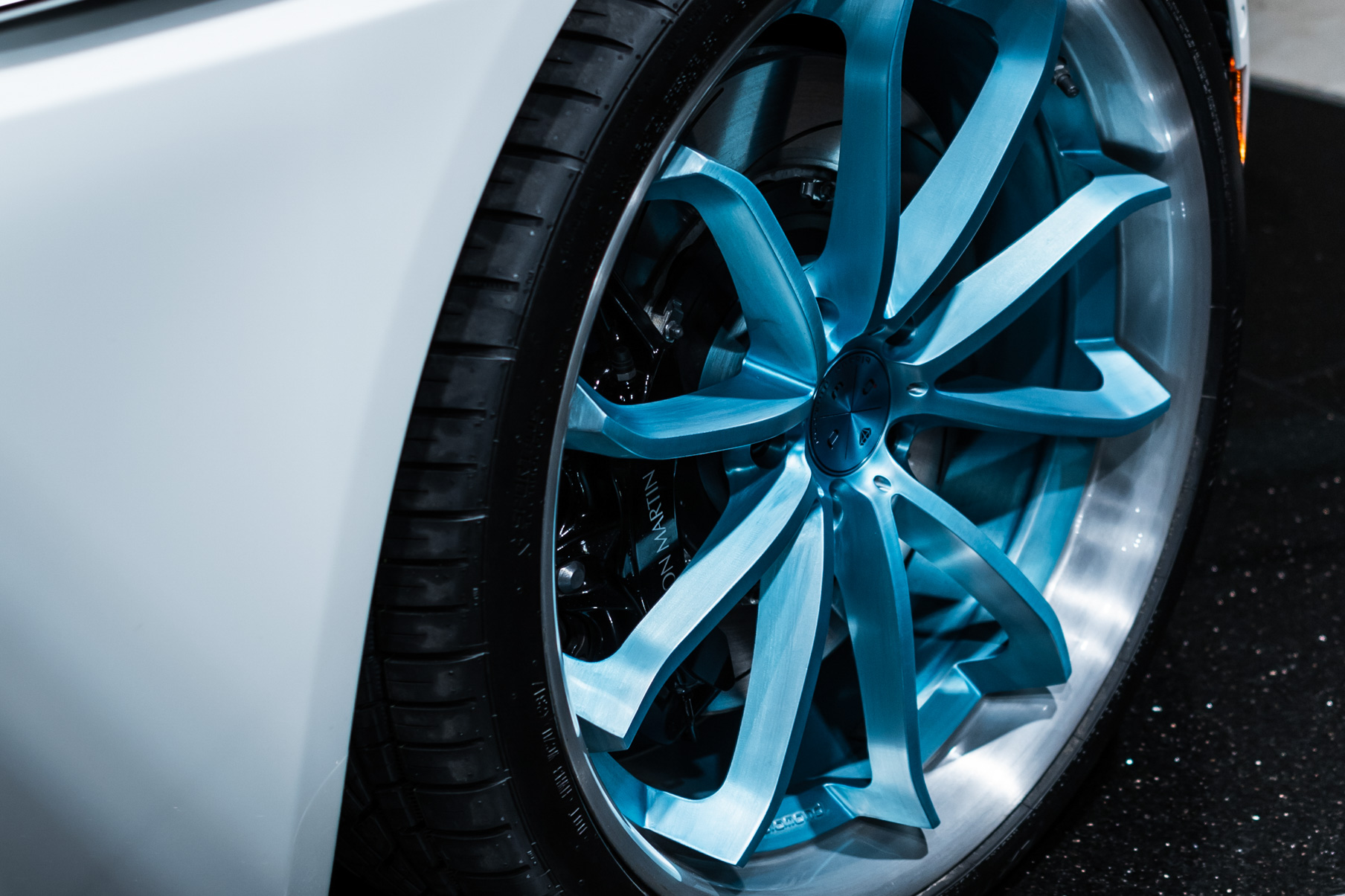 A 2017 Aston Martin DB11 on Blaque Diamond BD-23 Brushed Baby Blue Wheels