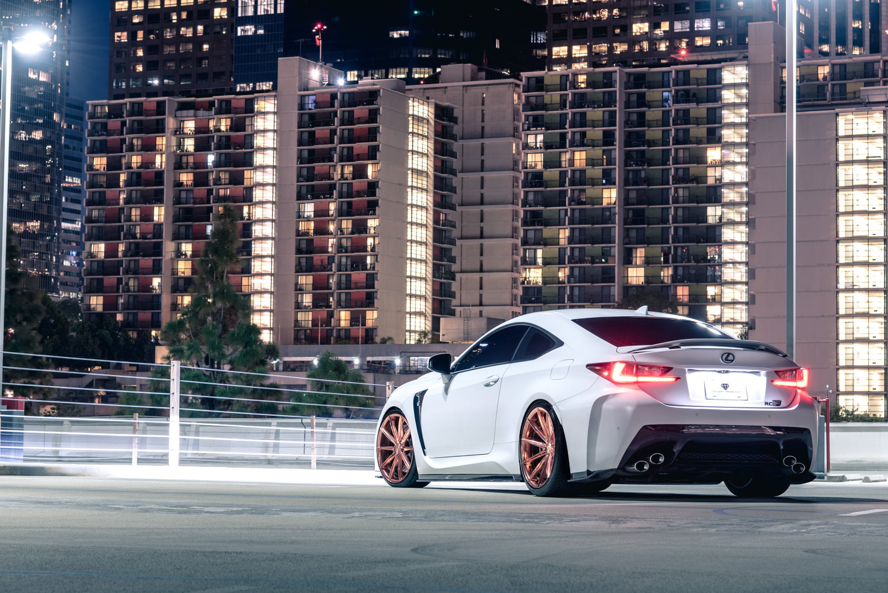 A White 2016 Lexus RCF on 20 Inch Blaque Diamond BD-11 Polished Rose Gold Wheels