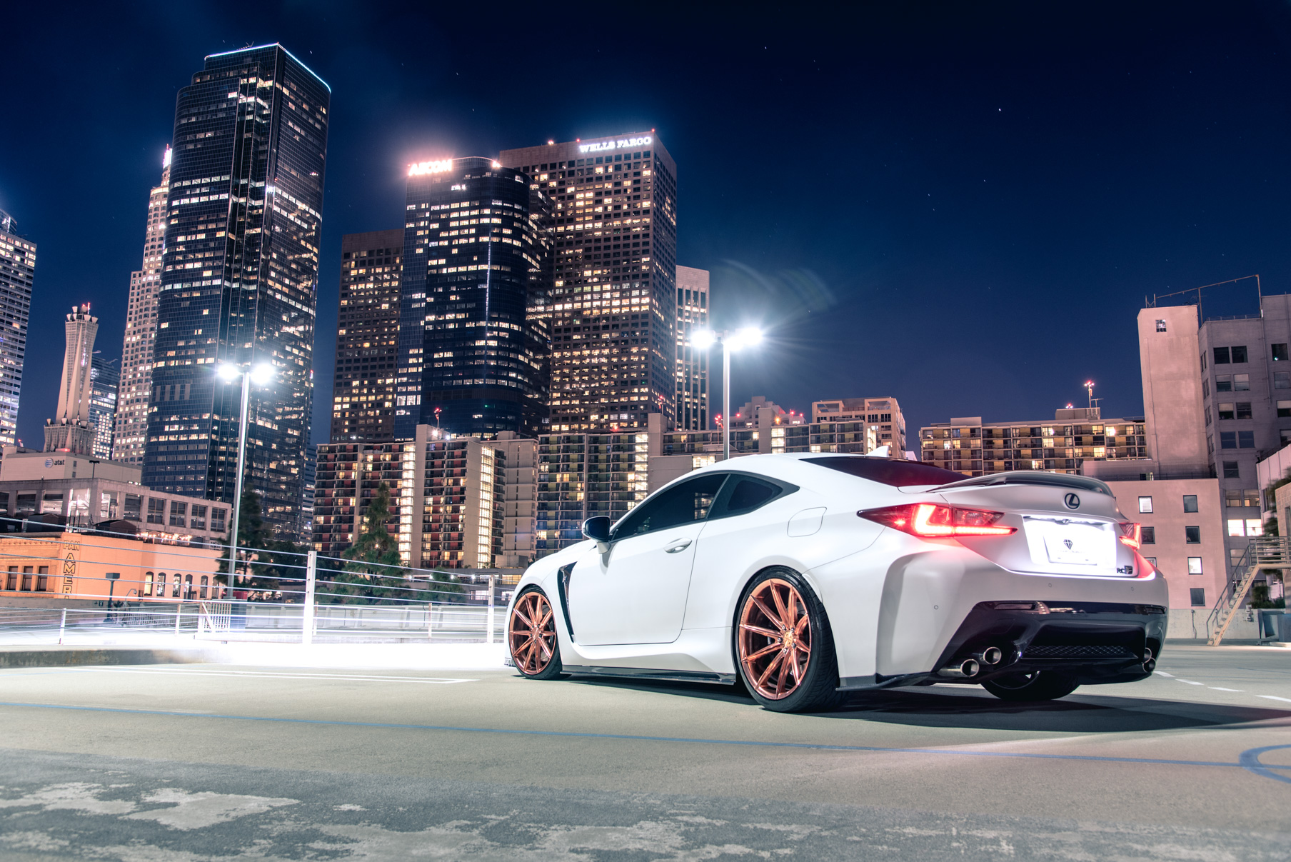 A White 2016 Lexus RCF on 20 Inch Blaque Diamond BD-11 Polished Rose Gold Wheels