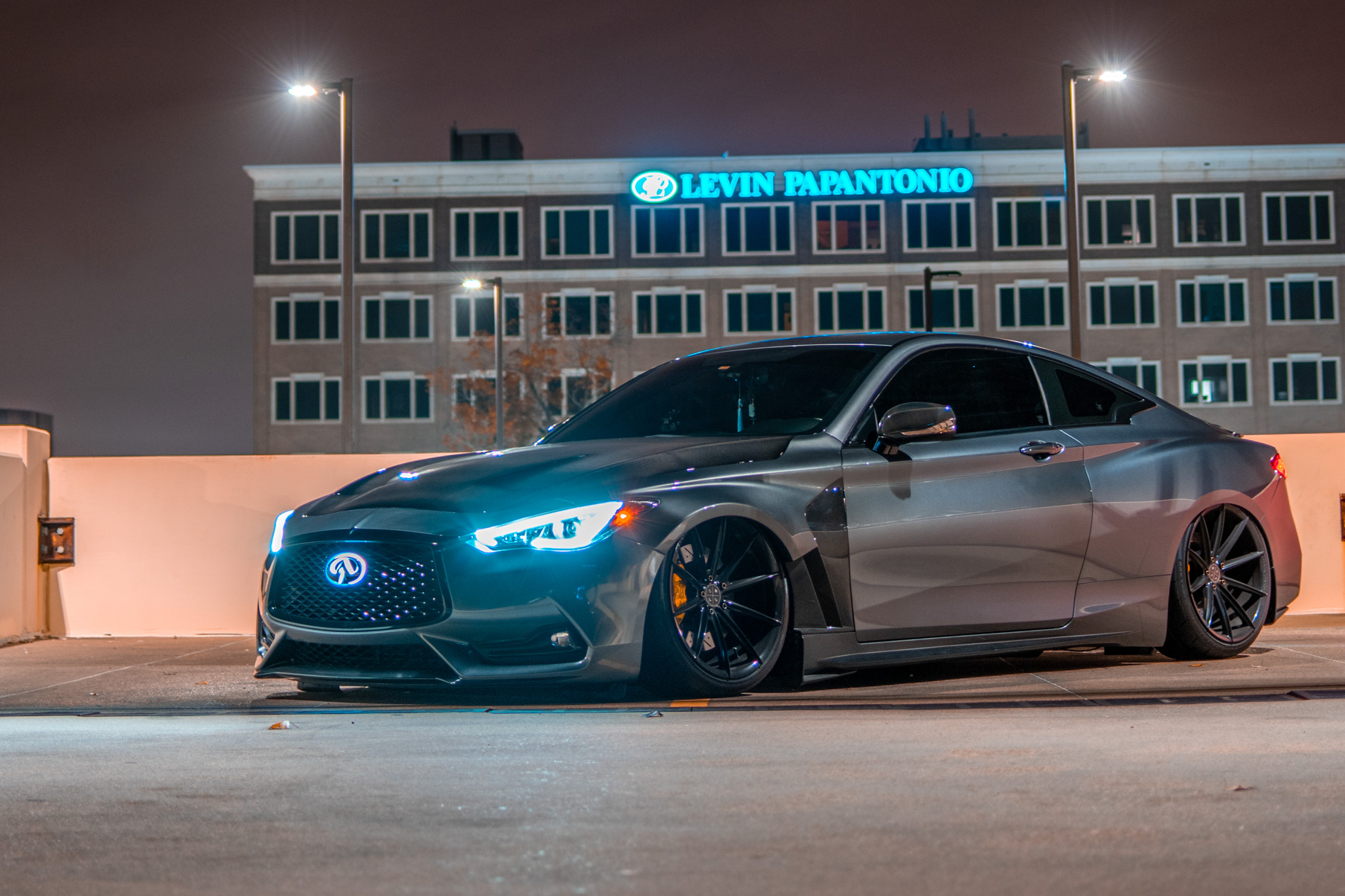 A 2017 Infinity Q60 on 20 Inch Blaque Diamond BD-11 Gloss Black Wheels