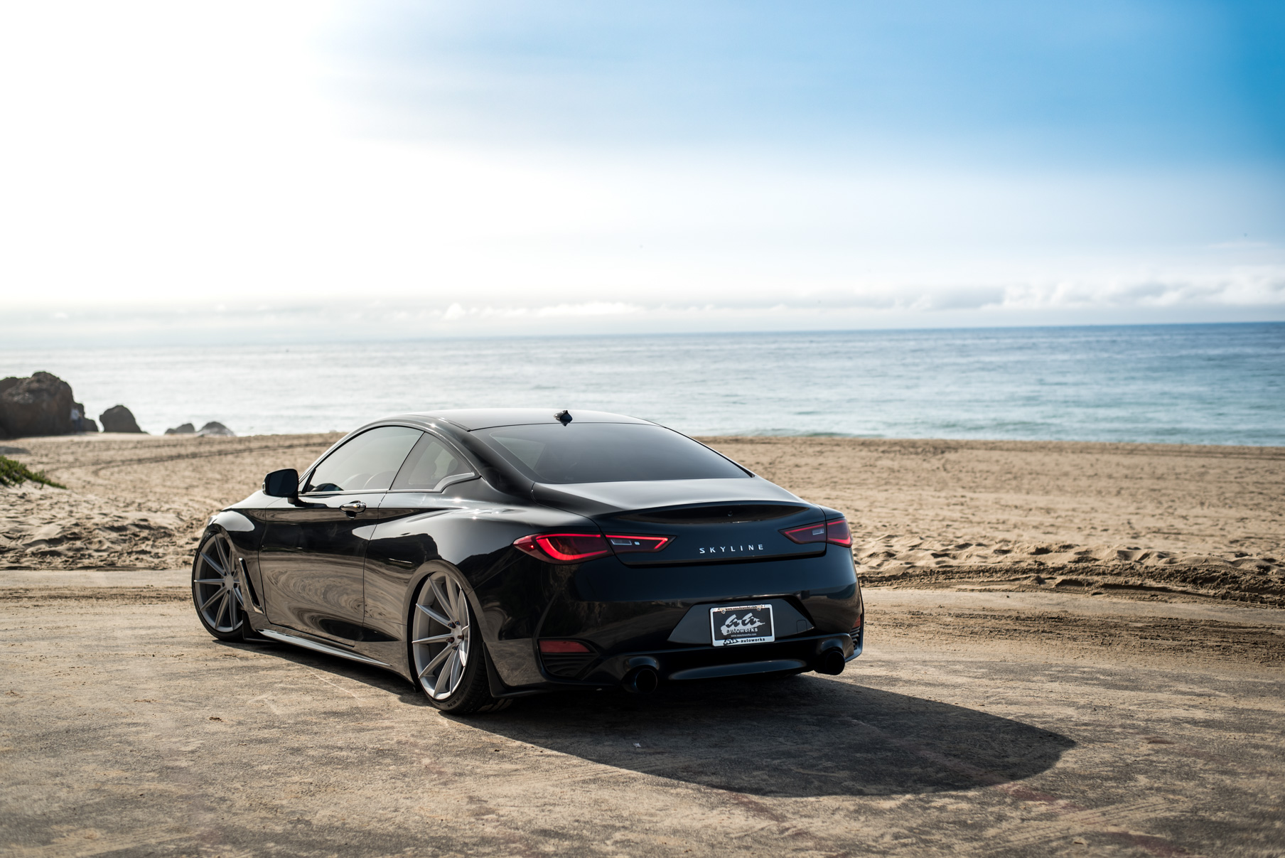 A 2017 Infinity Q60 on 20 Inch Blaque Diamond BD-11 Frozen Silver Wheels