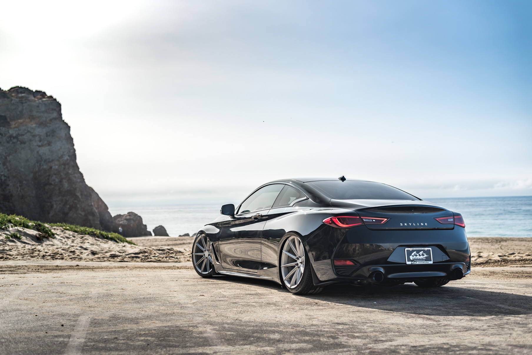 A 2017 Infinity Q60 on 20 Inch Blaque Diamond BD-11 Frozen Silver Wheels