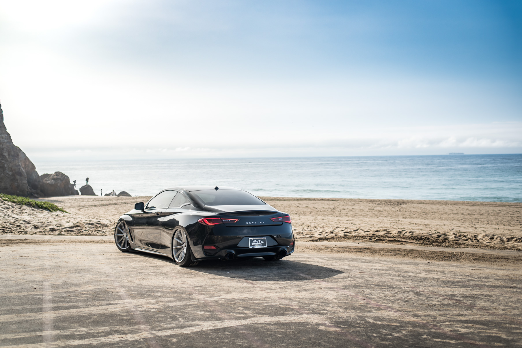 A 2017 Infinity Q60 on 20 Inch Blaque Diamond BD-11 Frozen Silver Wheels