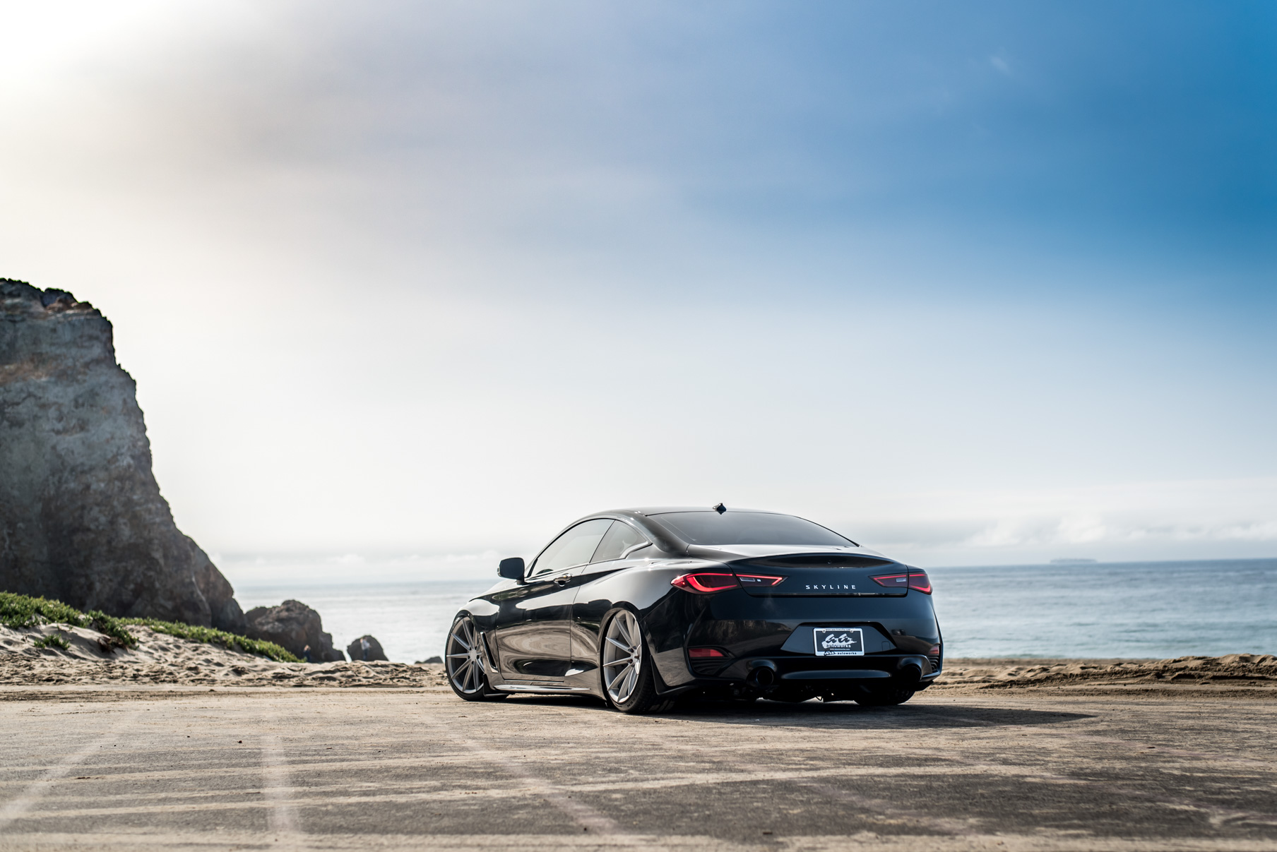 A 2017 Infinity Q60 on 20 Inch Blaque Diamond BD-11 Frozen Silver Wheels