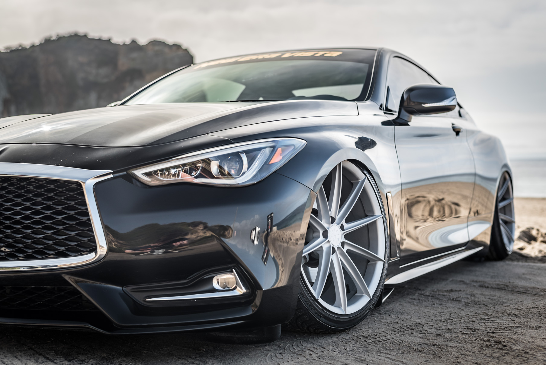 A 2017 Infinity Q60 on 20 Inch Blaque Diamond BD-11 Frozen Silver Wheels
