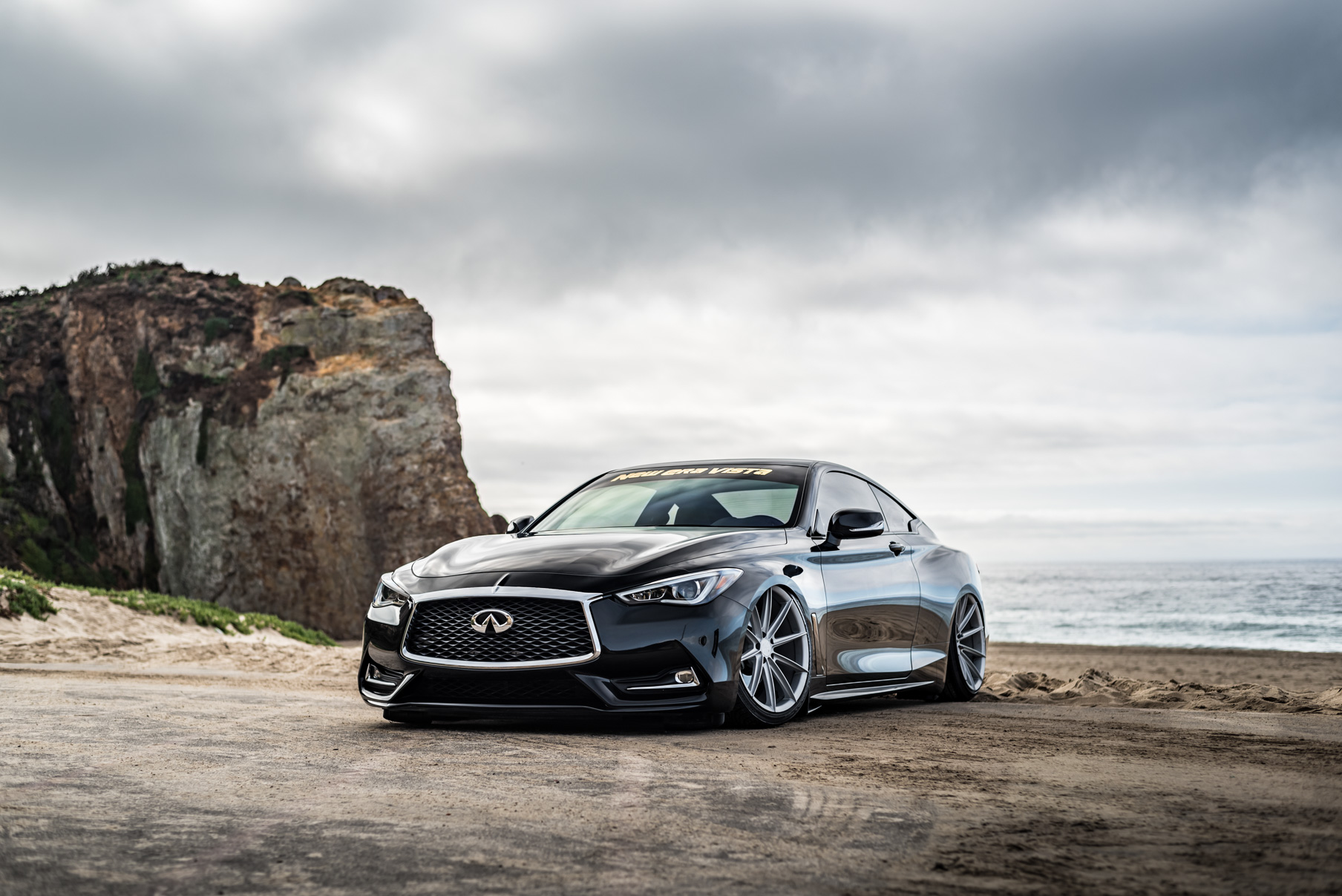 A 2017 Infinity Q60 on 20 Inch Blaque Diamond BD-11 Frozen Silver Wheels