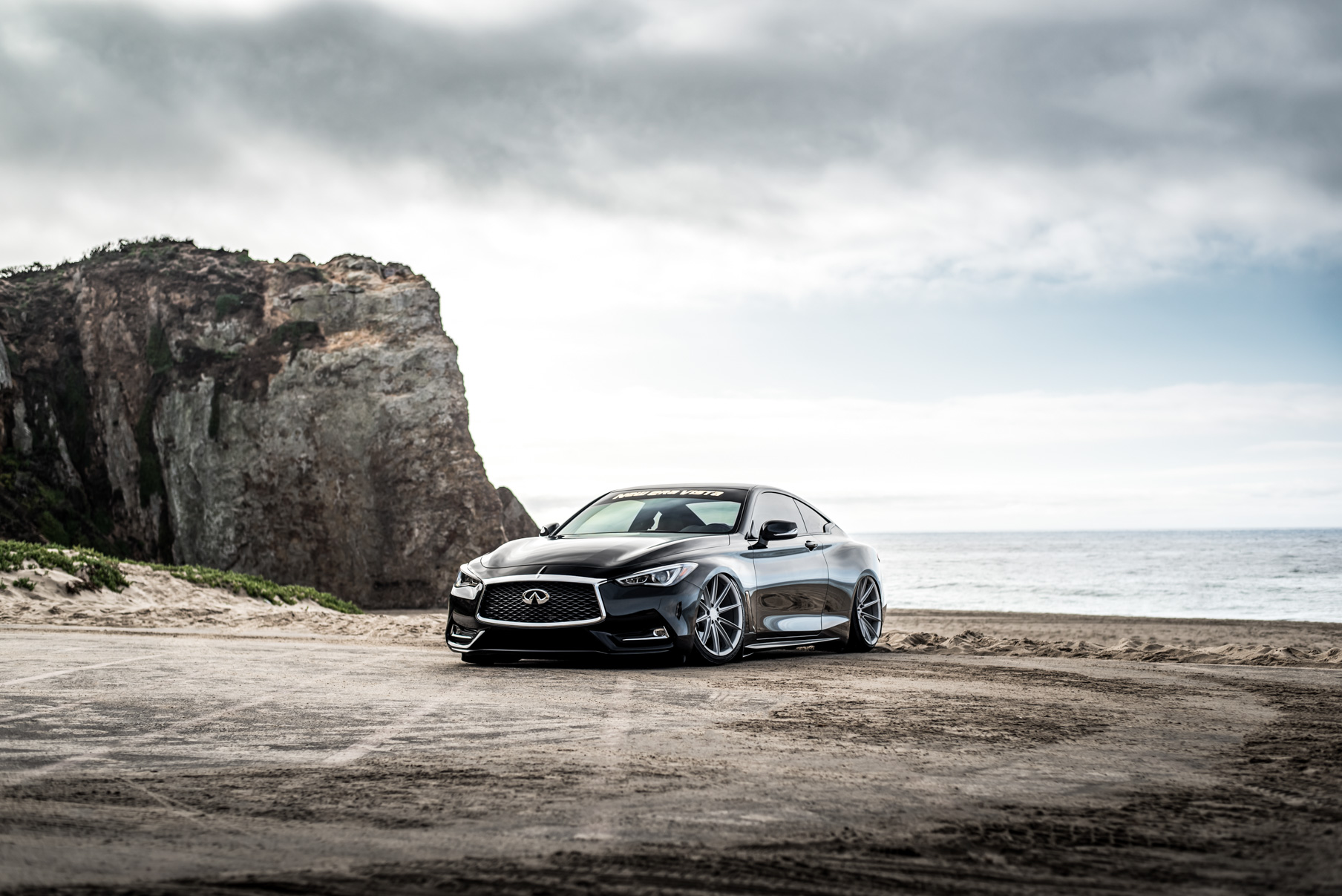 A 2017 Infinity Q60 on 20 Inch Blaque Diamond BD-11 Frozen Silver Wheels