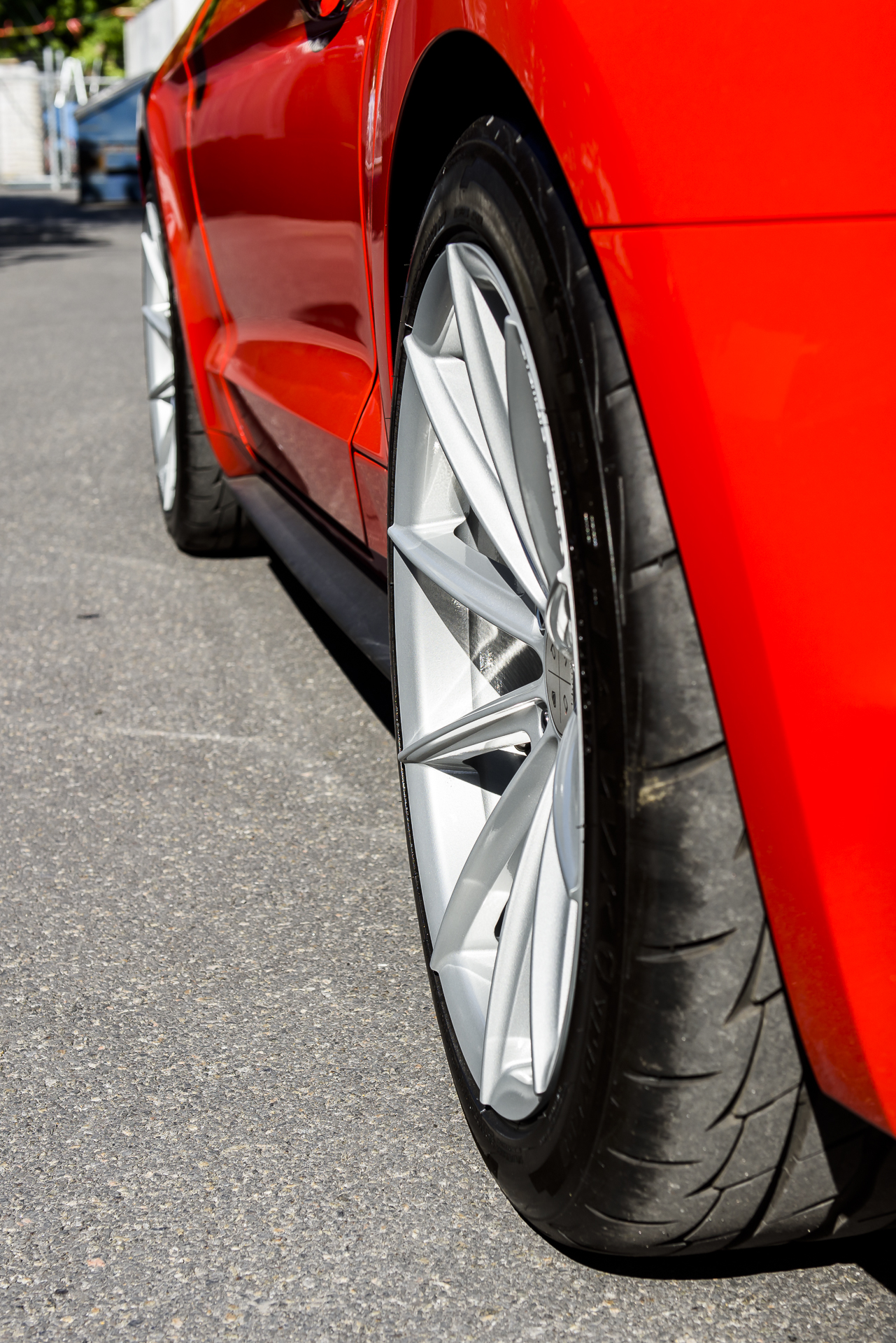 A 2017 Ford Mustang on Blaque Diamond BD-11 Gloss Silver Wheels