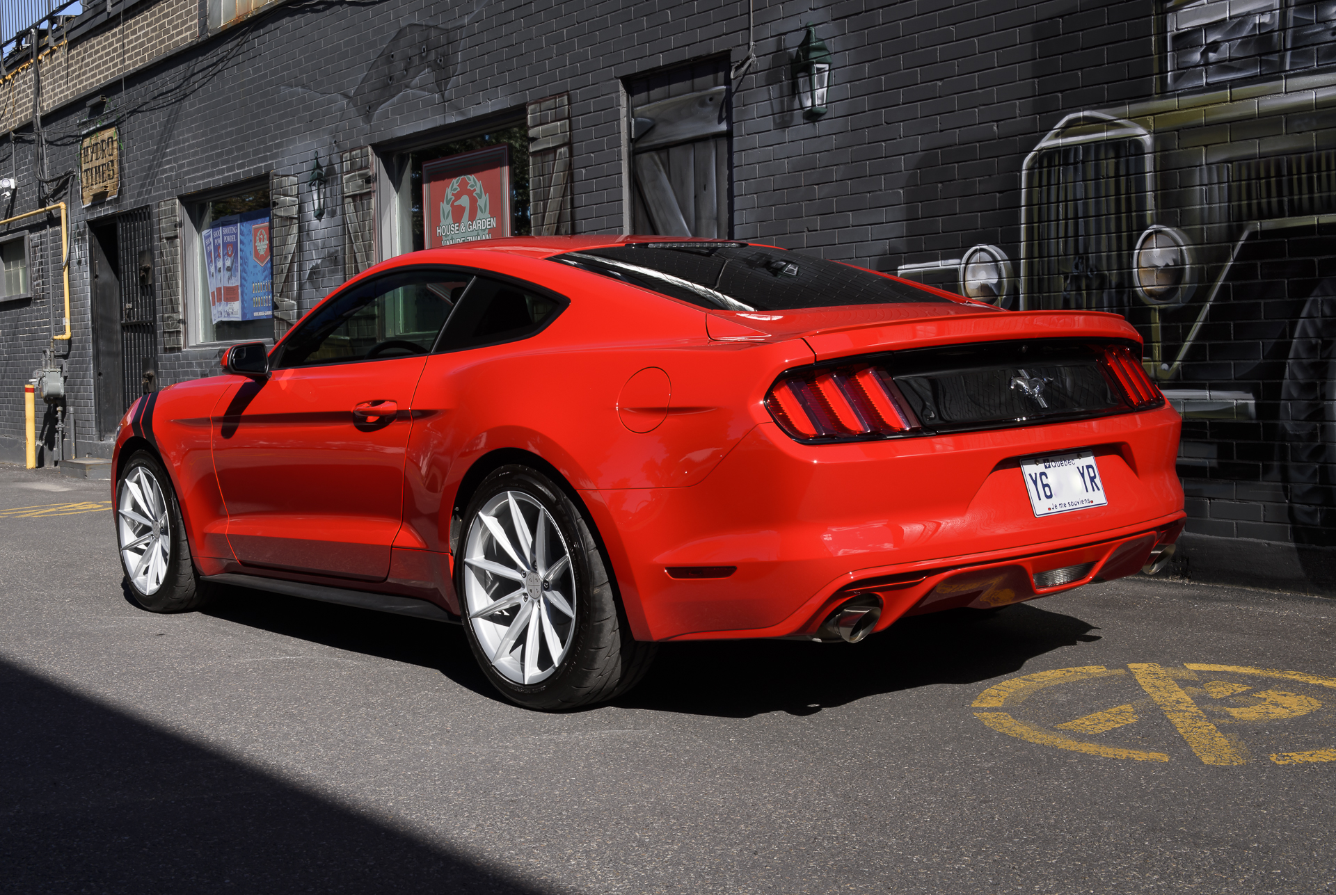 A 2017 Ford Mustang on Blaque Diamond BD-11 Gloss Silver Wheels