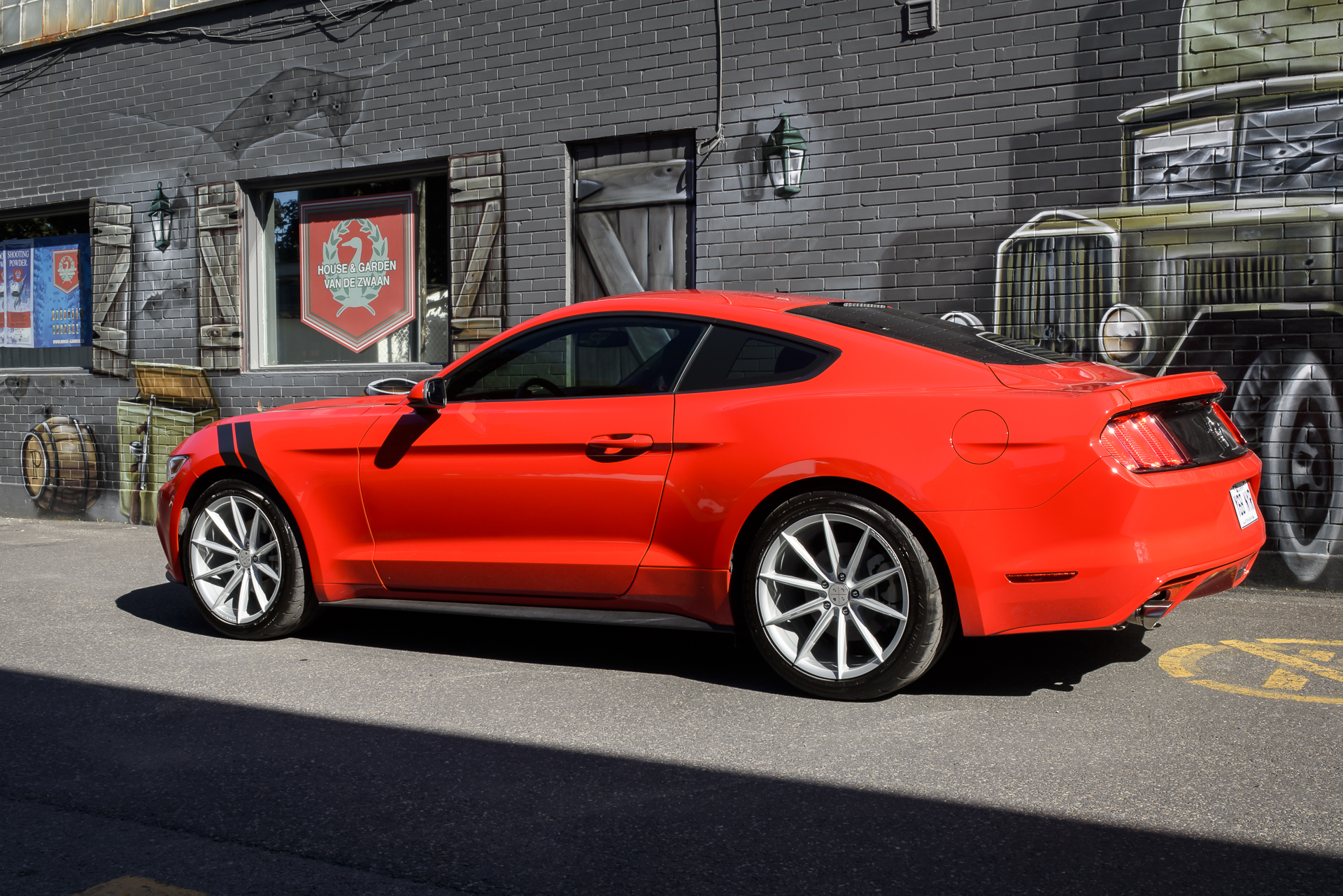 A 2017 Ford Mustang on Blaque Diamond BD-11 Gloss Silver Wheels