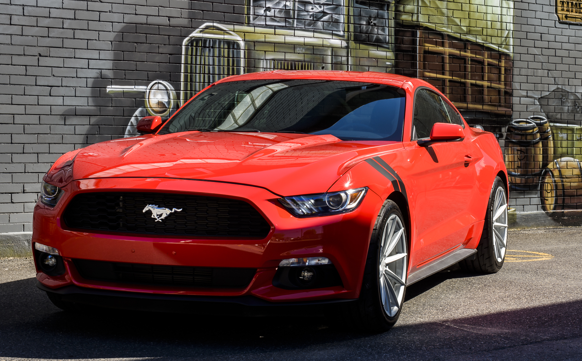 A 2017 Ford Mustang on Blaque Diamond BD-11 Gloss Silver Wheels