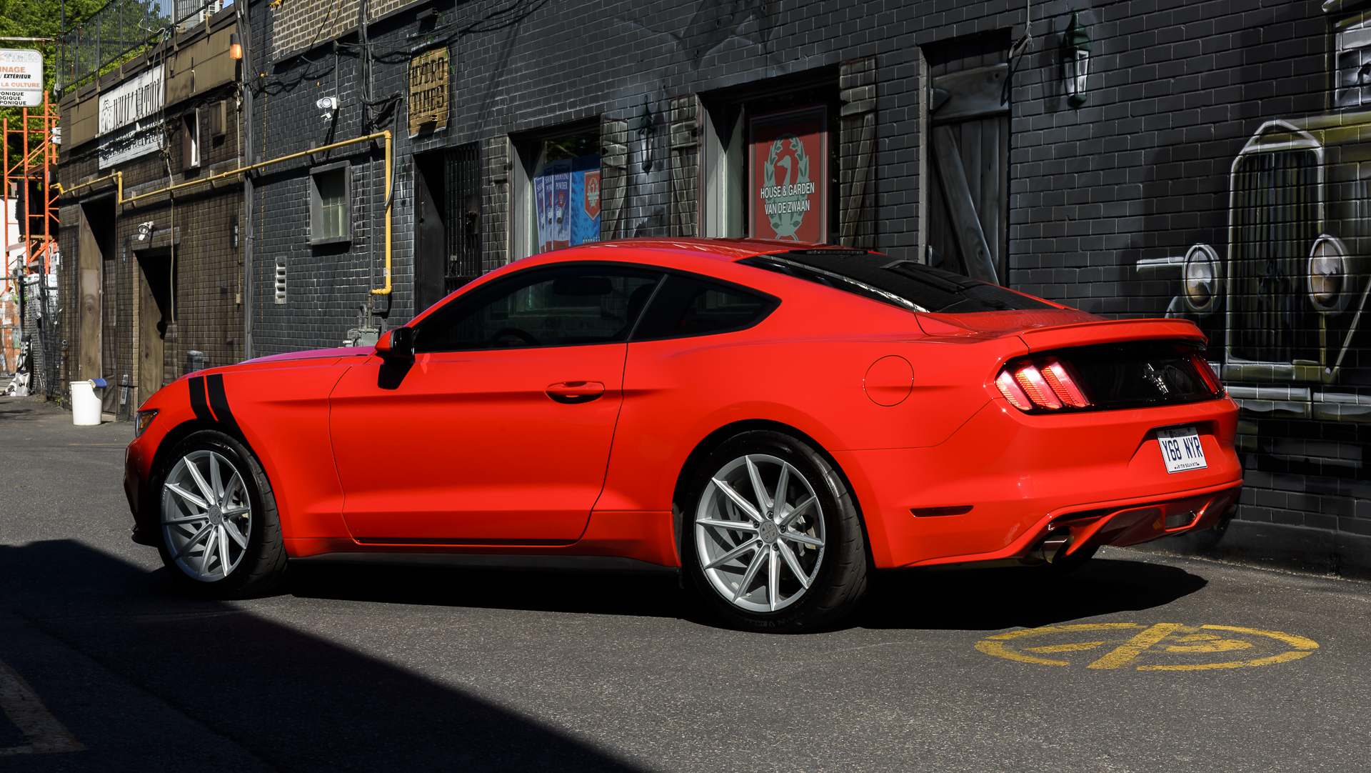 A 2017 Ford Mustang on Blaque Diamond BD-11 Gloss Silver Wheels