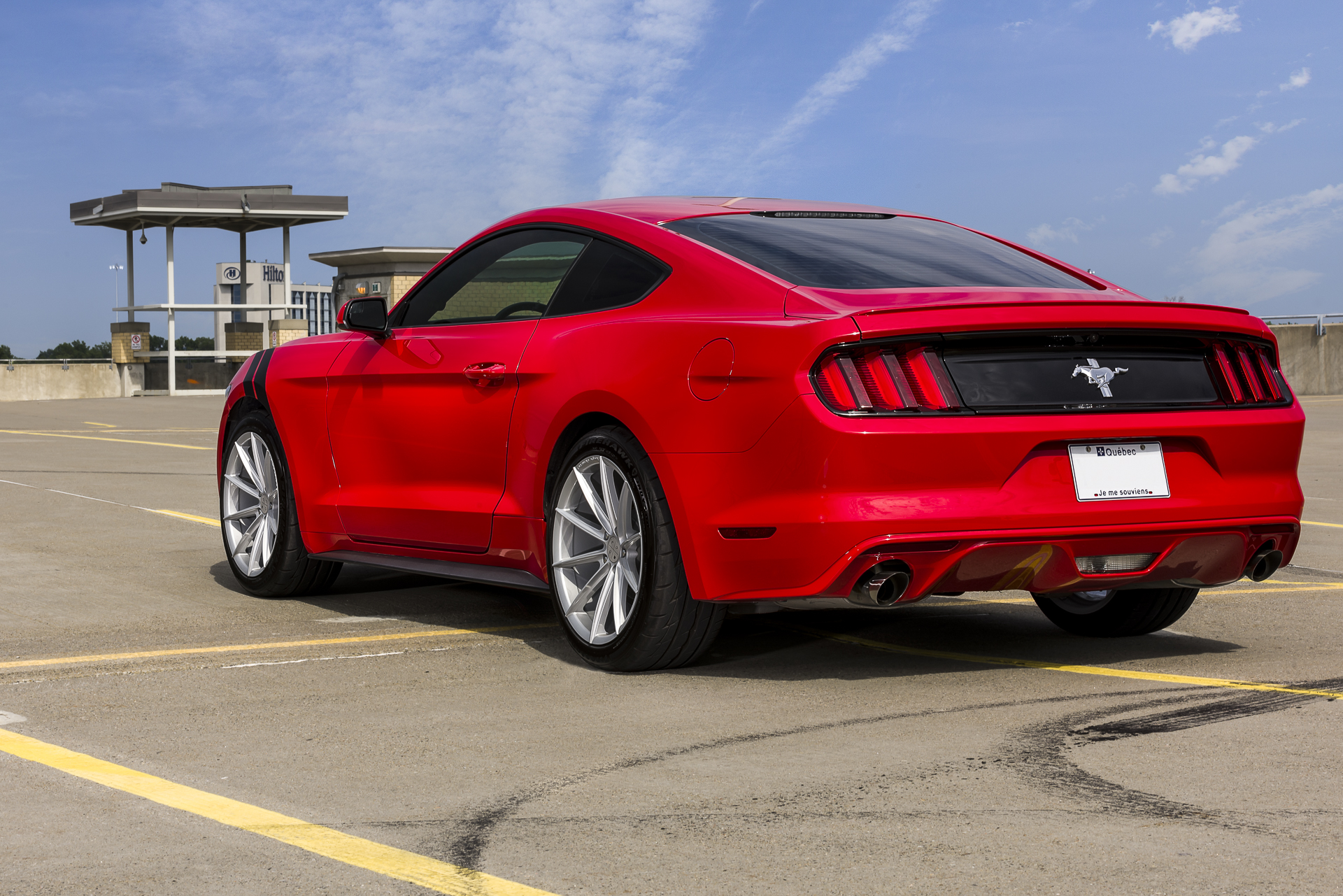 A 2017 Ford Mustang on Blaque Diamond BD-11 Gloss Silver Wheels