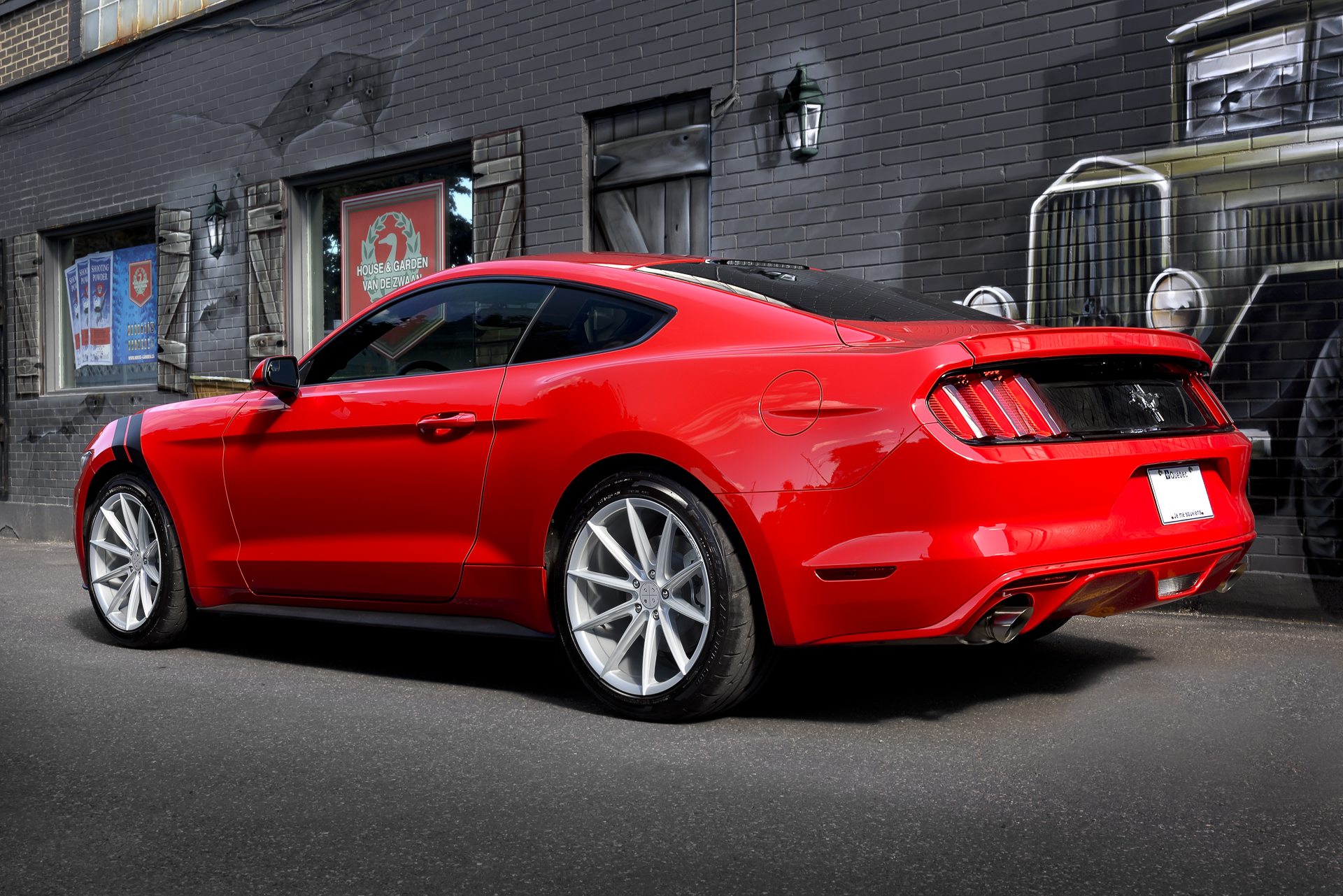 A 2017 Ford Mustang on Blaque Diamond BD-11 Gloss Silver Wheels