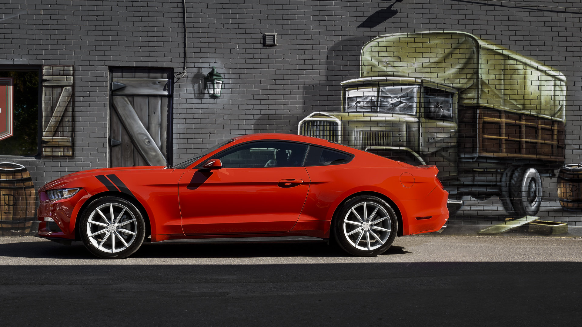 A 2017 Ford Mustang on Blaque Diamond BD-11 Gloss Silver Wheels