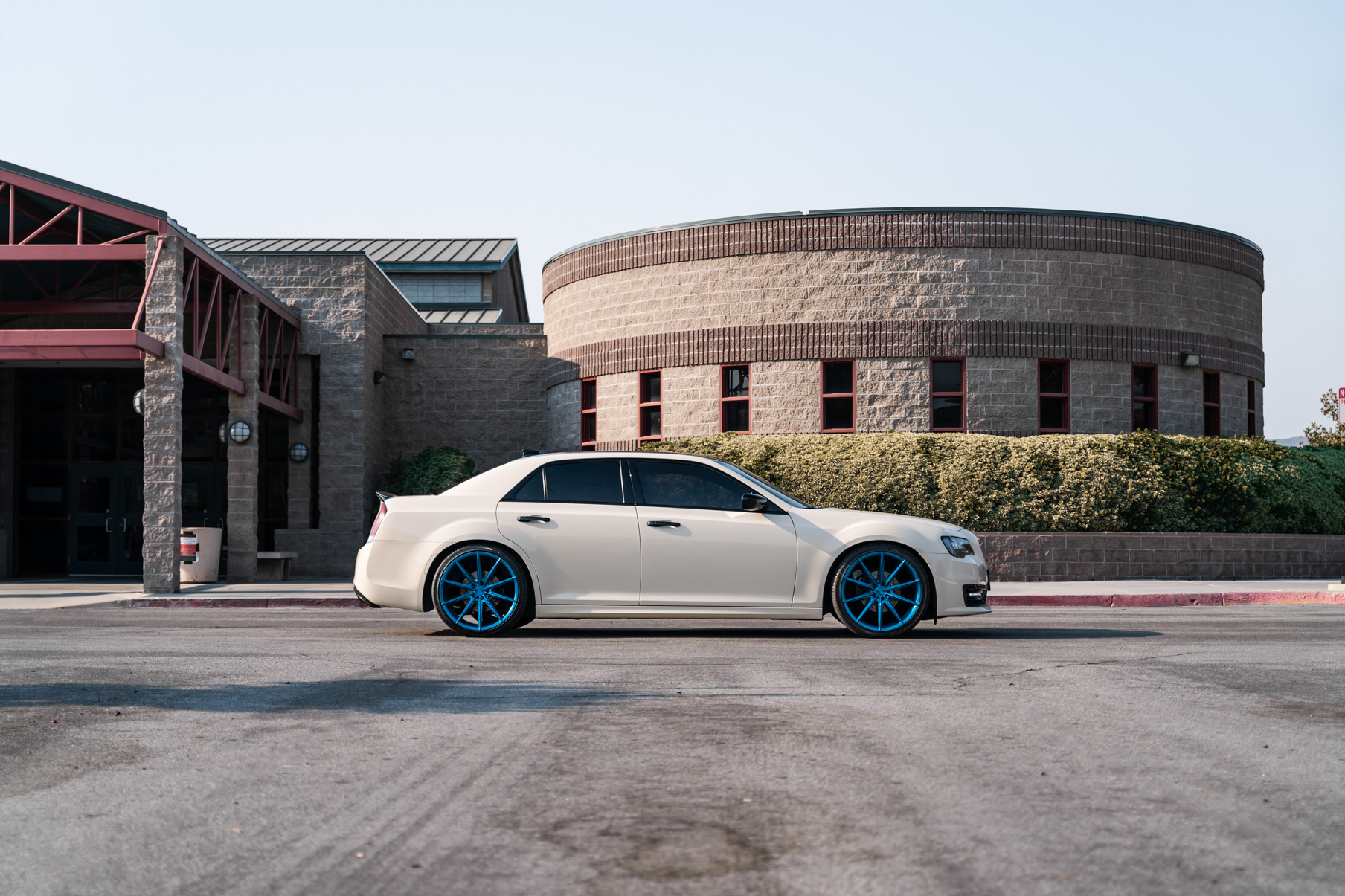 A 2018 Chrysler 300 on 22 Inch Blaque Diamond BD-11 Brushed Blue Wheels