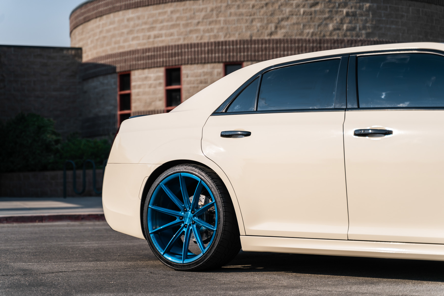 A 2018 Chrysler 300 on 22 Inch Blaque Diamond BD-11 Brushed Blue Wheels