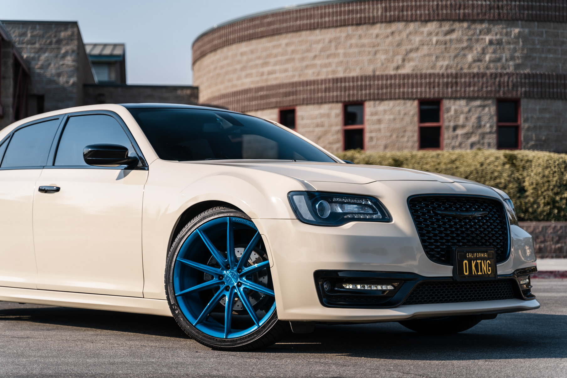 A 2018 Chrysler 300 on 22 Inch Blaque Diamond BD-11 Brushed Blue Wheels