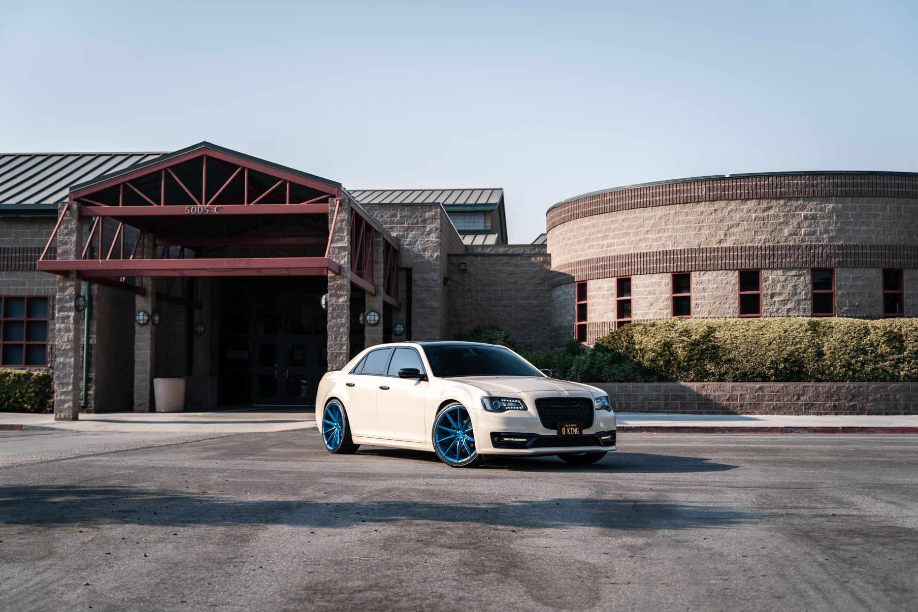 A 2018 Chrysler 300 on 22 Inch Blaque Diamond BD-11 Brushed Blue Wheels